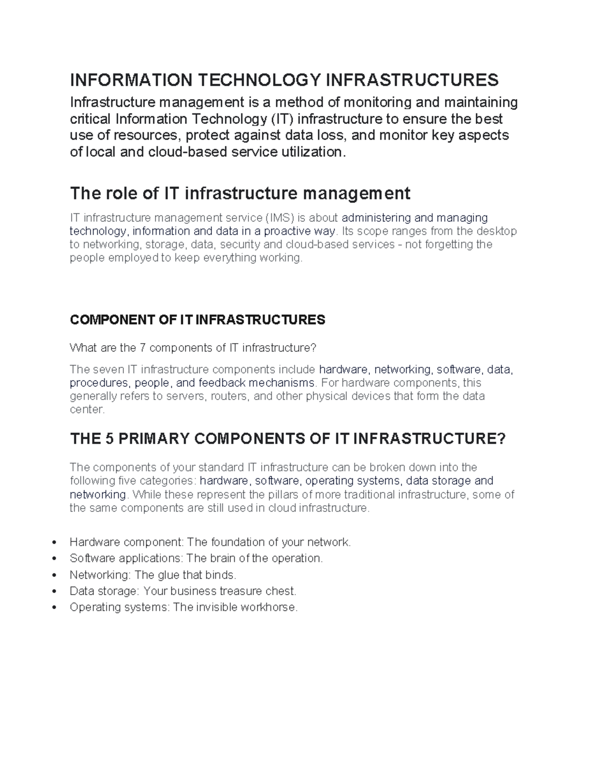 3433 - INFORMATION TECHNOLOGY INFRASTRUCTURES Infrastructure management ...