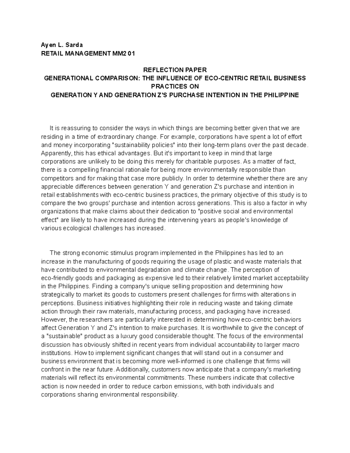 MKT 007 - Guides - Ayen L. Sarda RETAIL MANAGEMENT MM2 01 REFLECTION ...