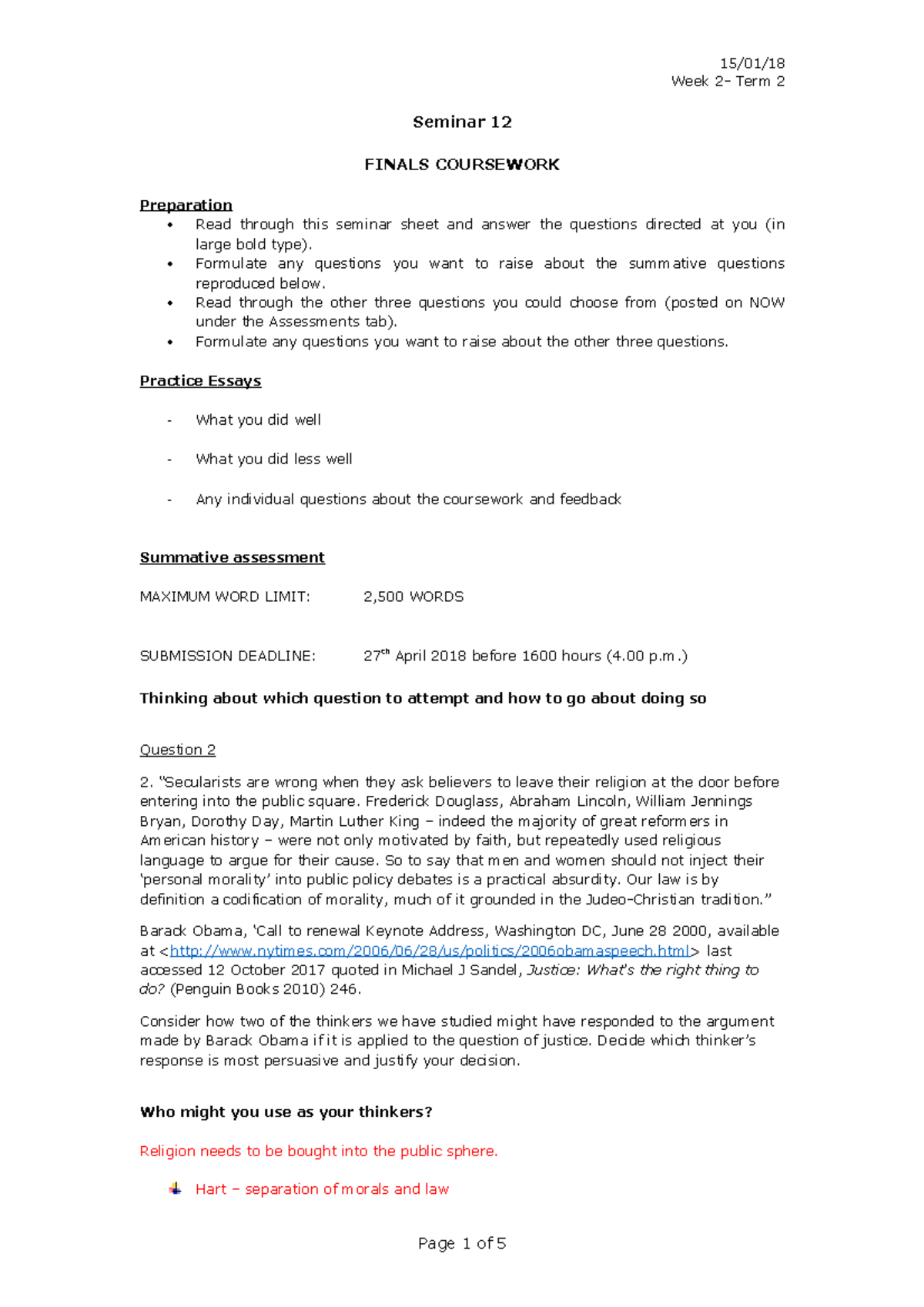 CLT coursework Notes - Week 2- Term 2 Seminar 12 FINALS COURSEWORK ...