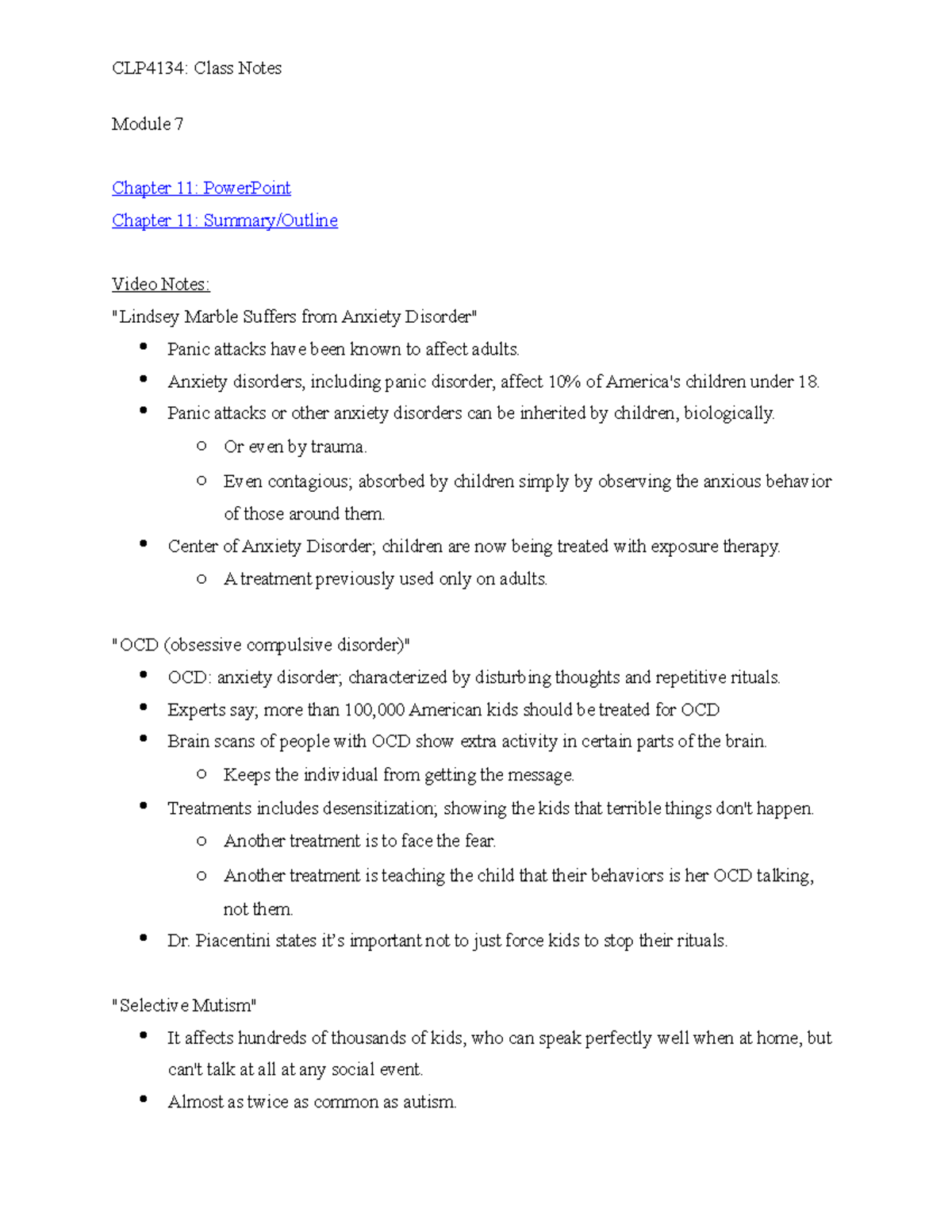 CLP4134-Module 7Notes - CLP4134: Class Notes Module 7 Chapter 11 ...