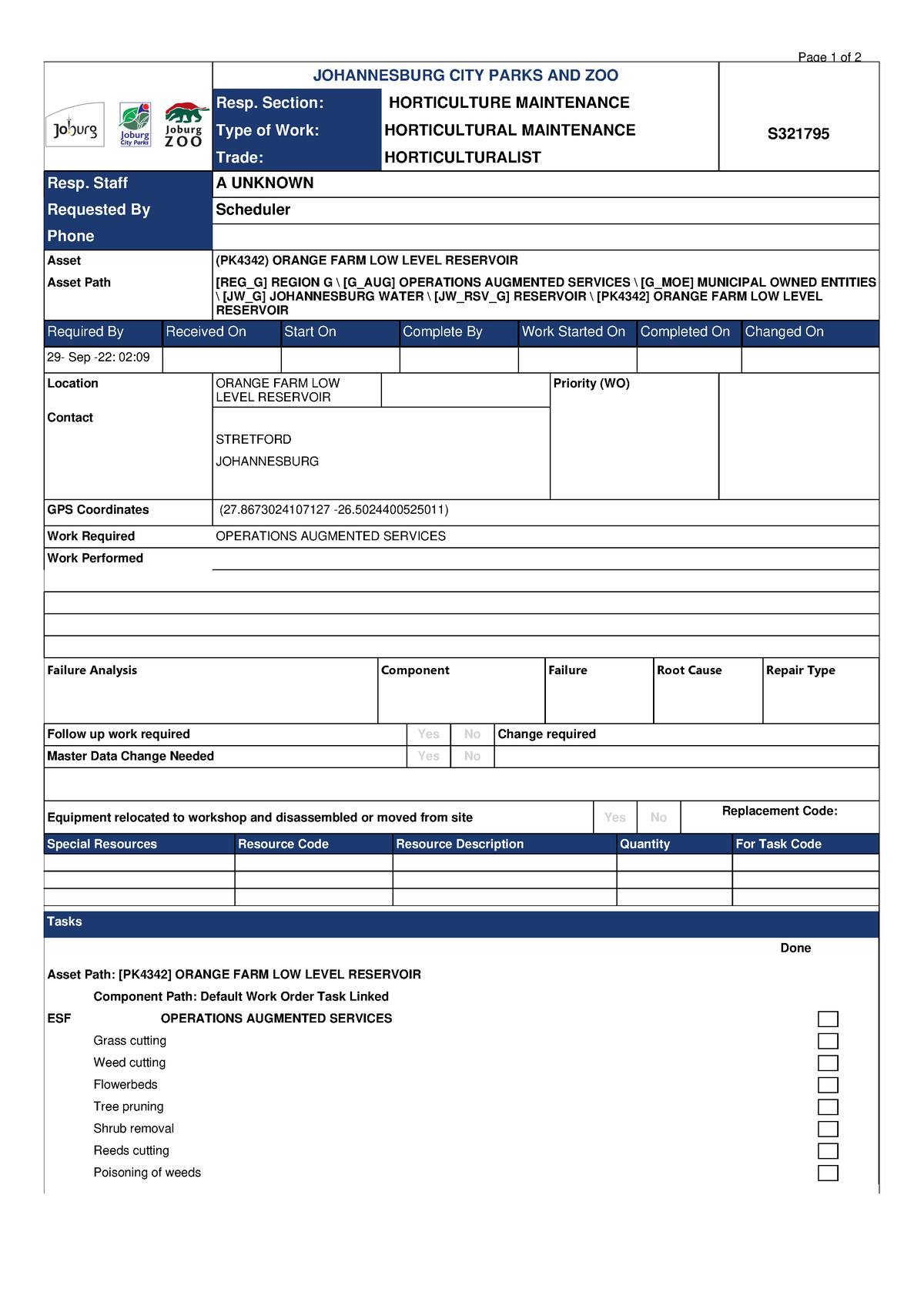 Work Order Report (92) - Mechanical Engineering - Johannesburg City 