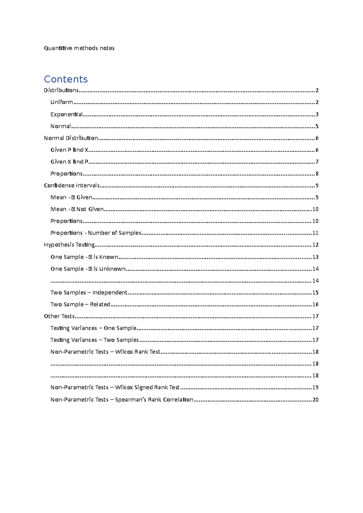 Quantitive Methods Final Notes - Quantitive methods notes Contents ...