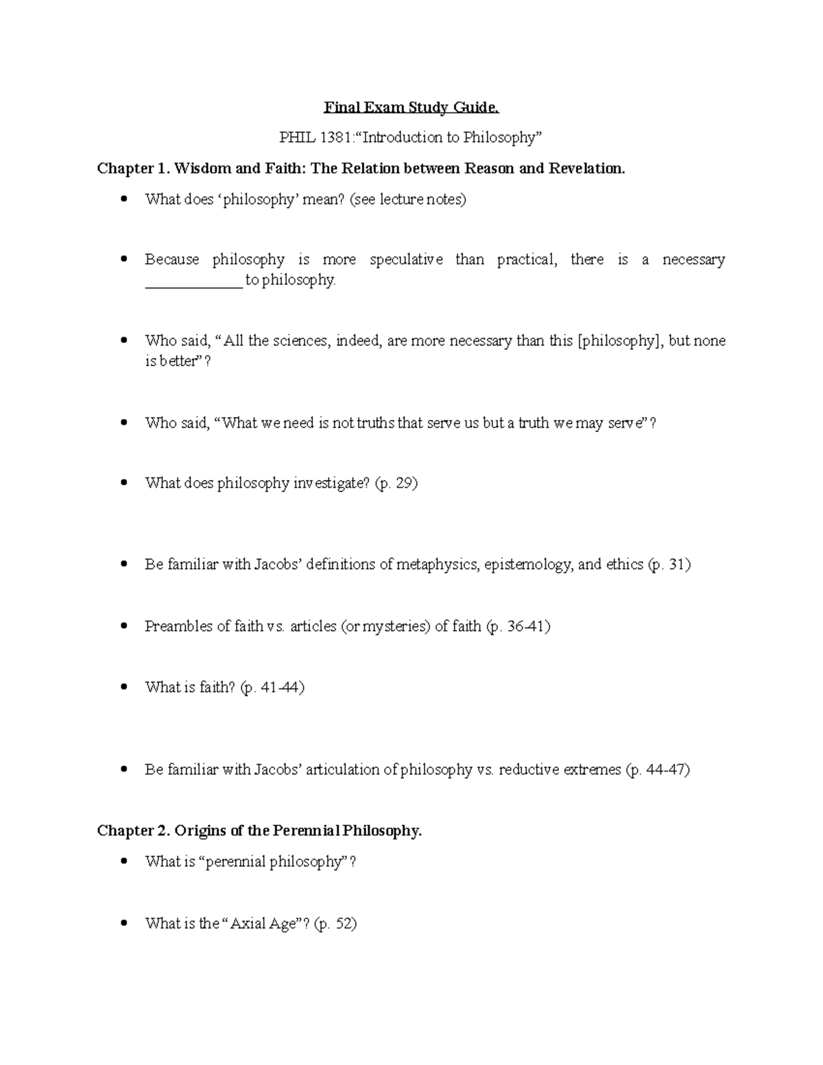 Final Exam Study Guide - no pls - Final Exam Study Guide. PHIL 1381 ...