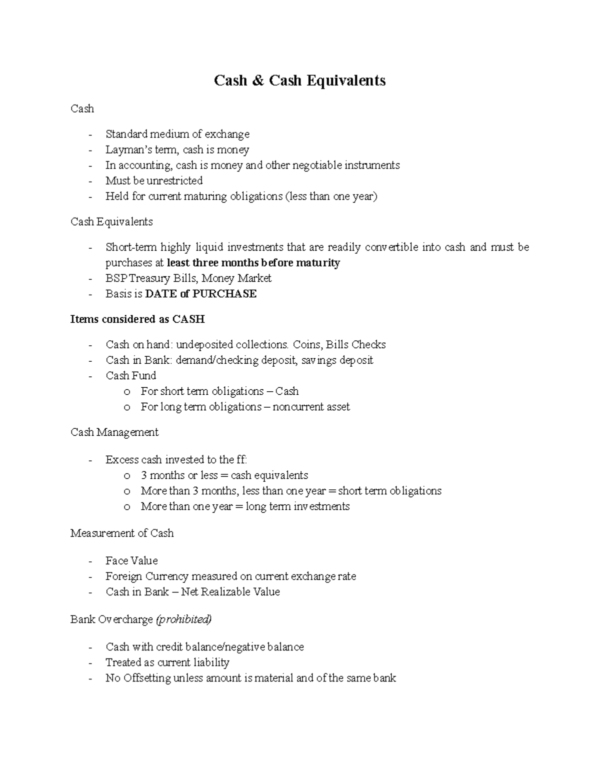 Cash and Cash Equivalents - Cash & Cash Equivalents Cash - Standard ...