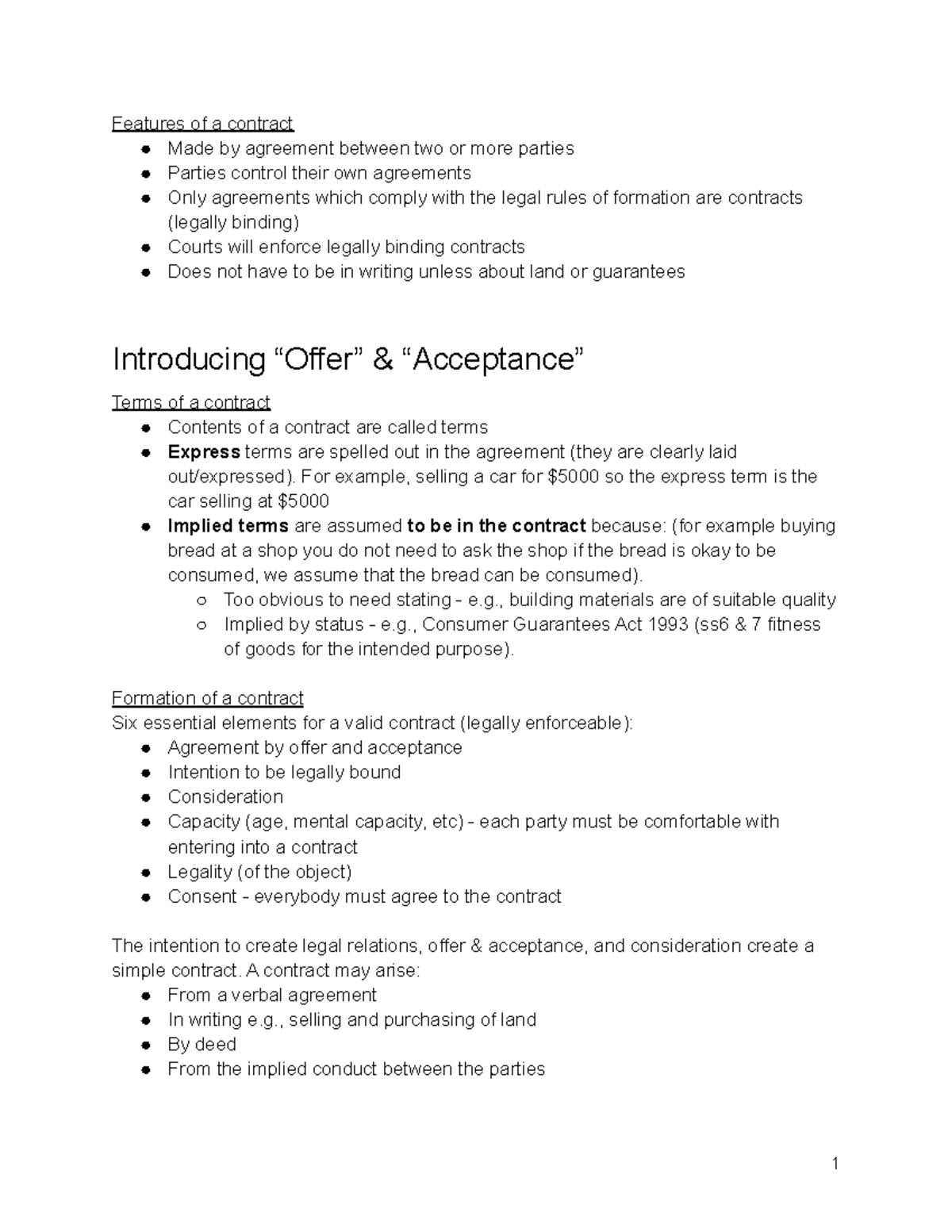 Week 2 4 Law Of Contract Features Of A Contract Made By Agreement 