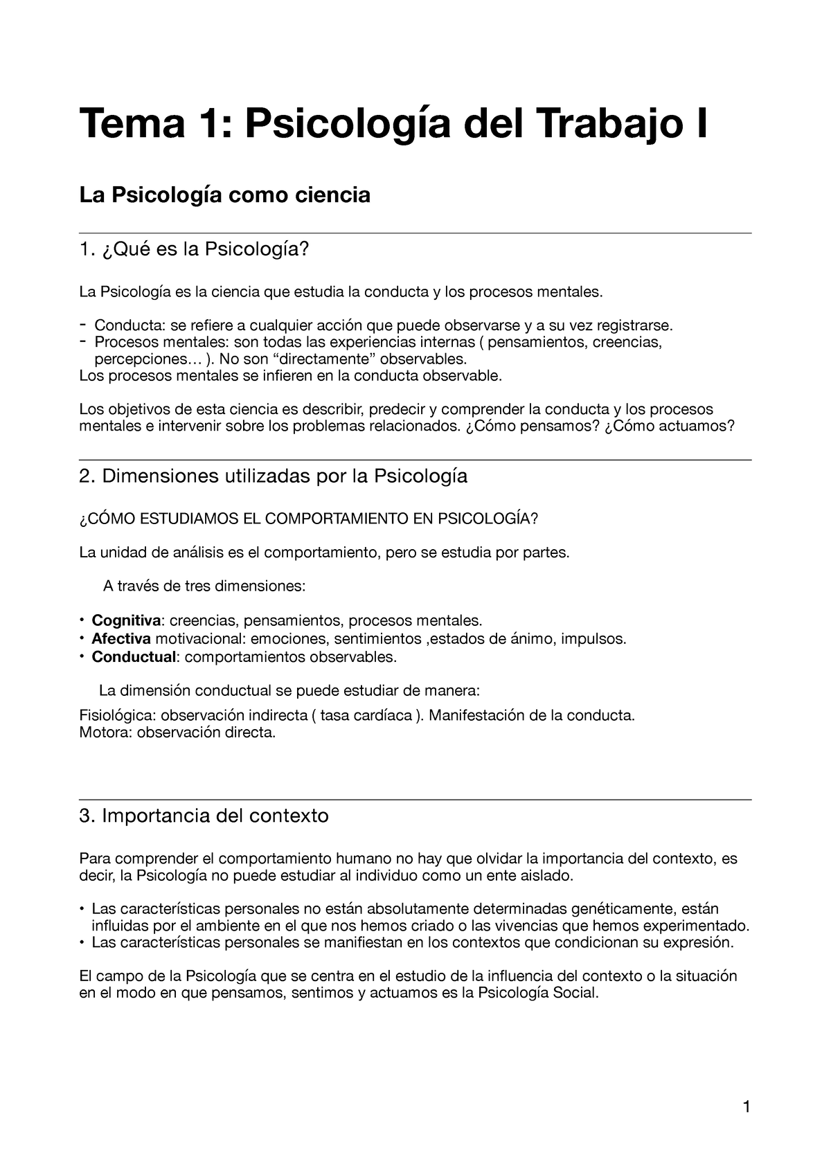 Apuntes Psicología Del Trabajo I Tema 1 Psicología Del Trabajo I La Psicología Como Ciencia 1 4403