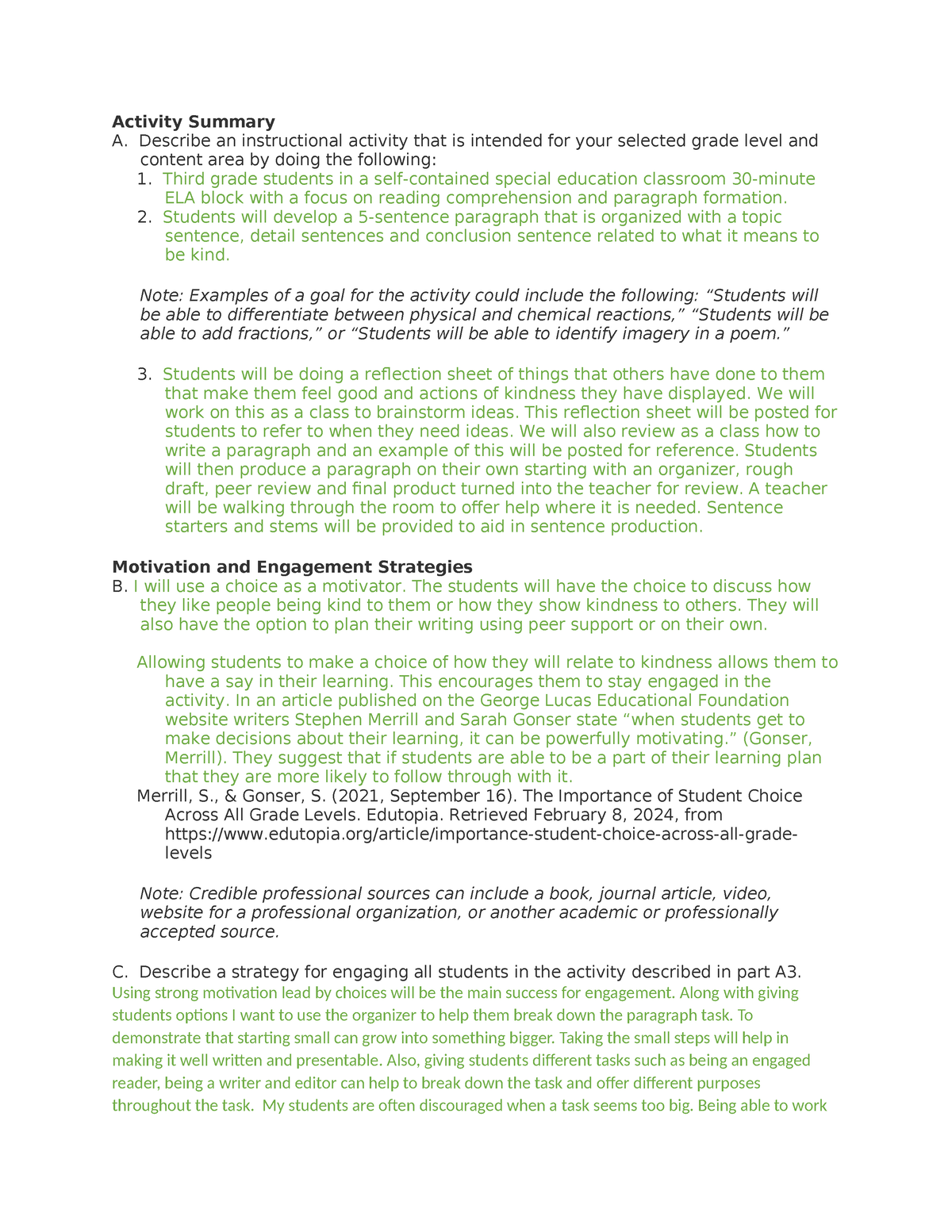 D170 Task 4 - Task 4 - Activity Summary A. Describe An Instructional ...