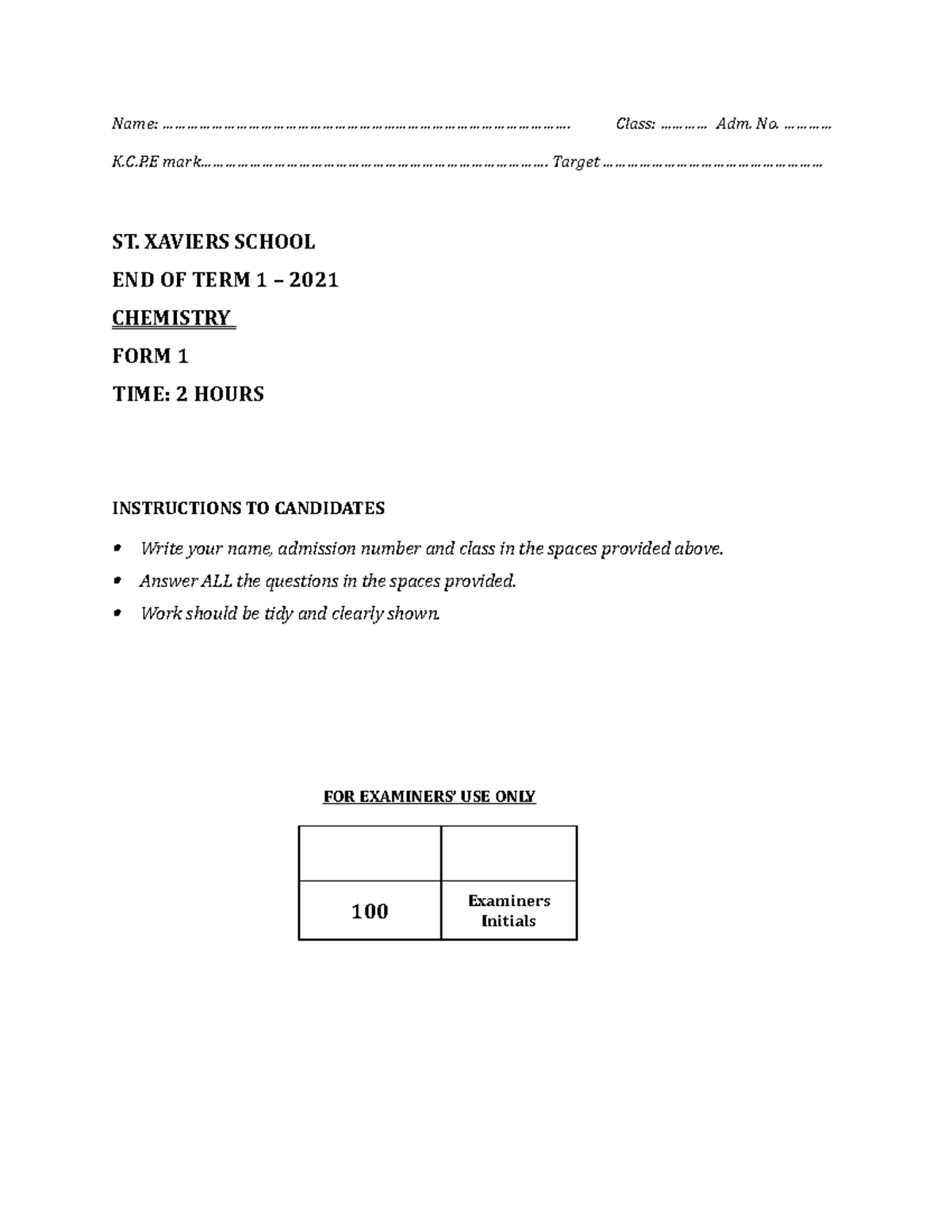 Form 1 chemistry - Revision tutorial for Year 1 students - Name: - Studocu