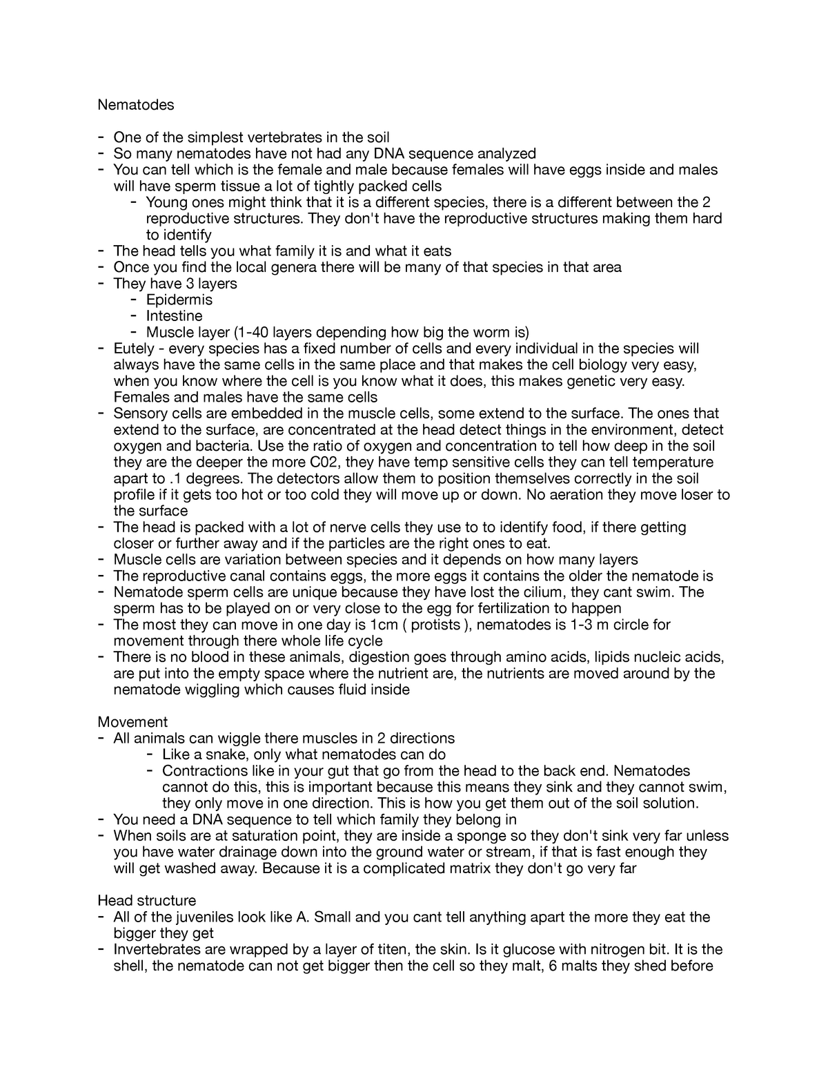 SLSC 344 Lecture #16 - Class notes- teacher Sina Adl - Nematodes - One