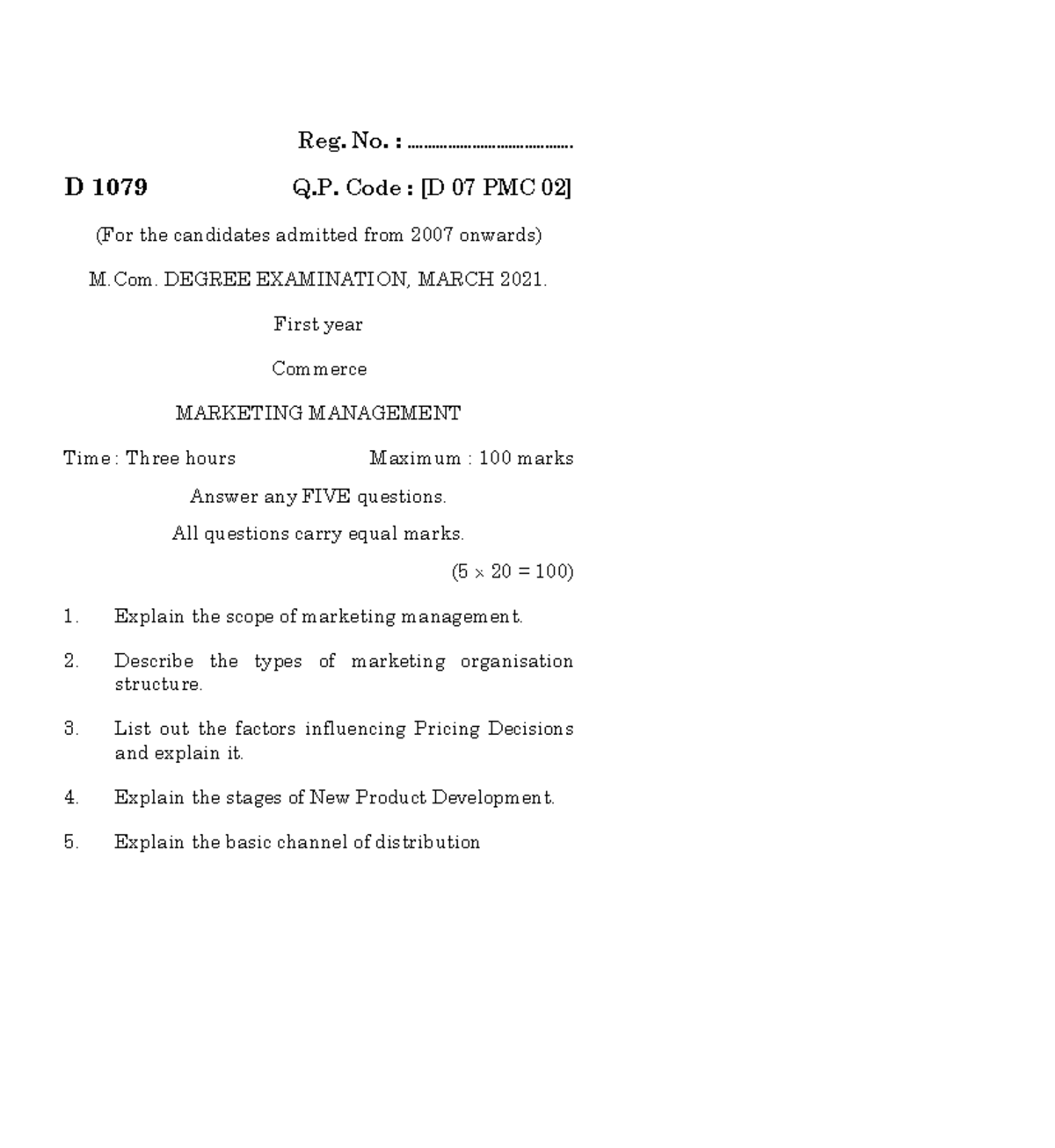 17MCO13B - Question paper references - Reg. No