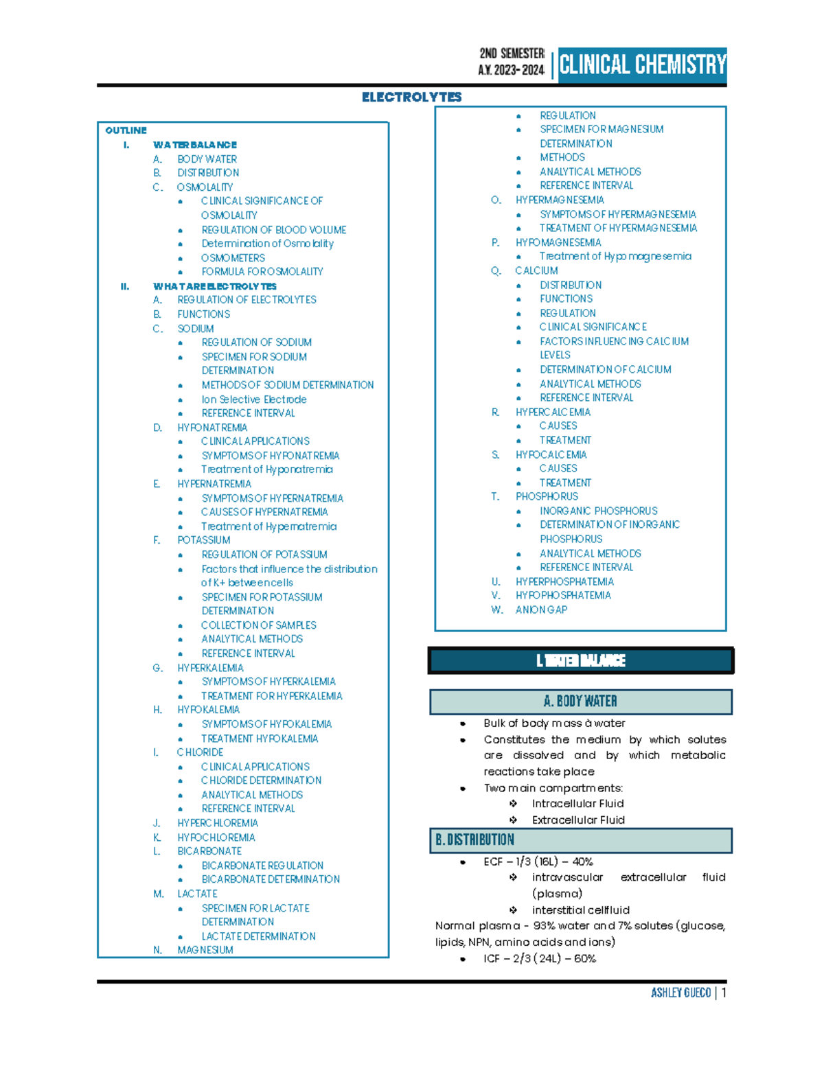 CCHM 2 Lec 1 prt - Trans - |CLINICAL CHEMISTRY ELECTROLYTES OUTLINE I ...