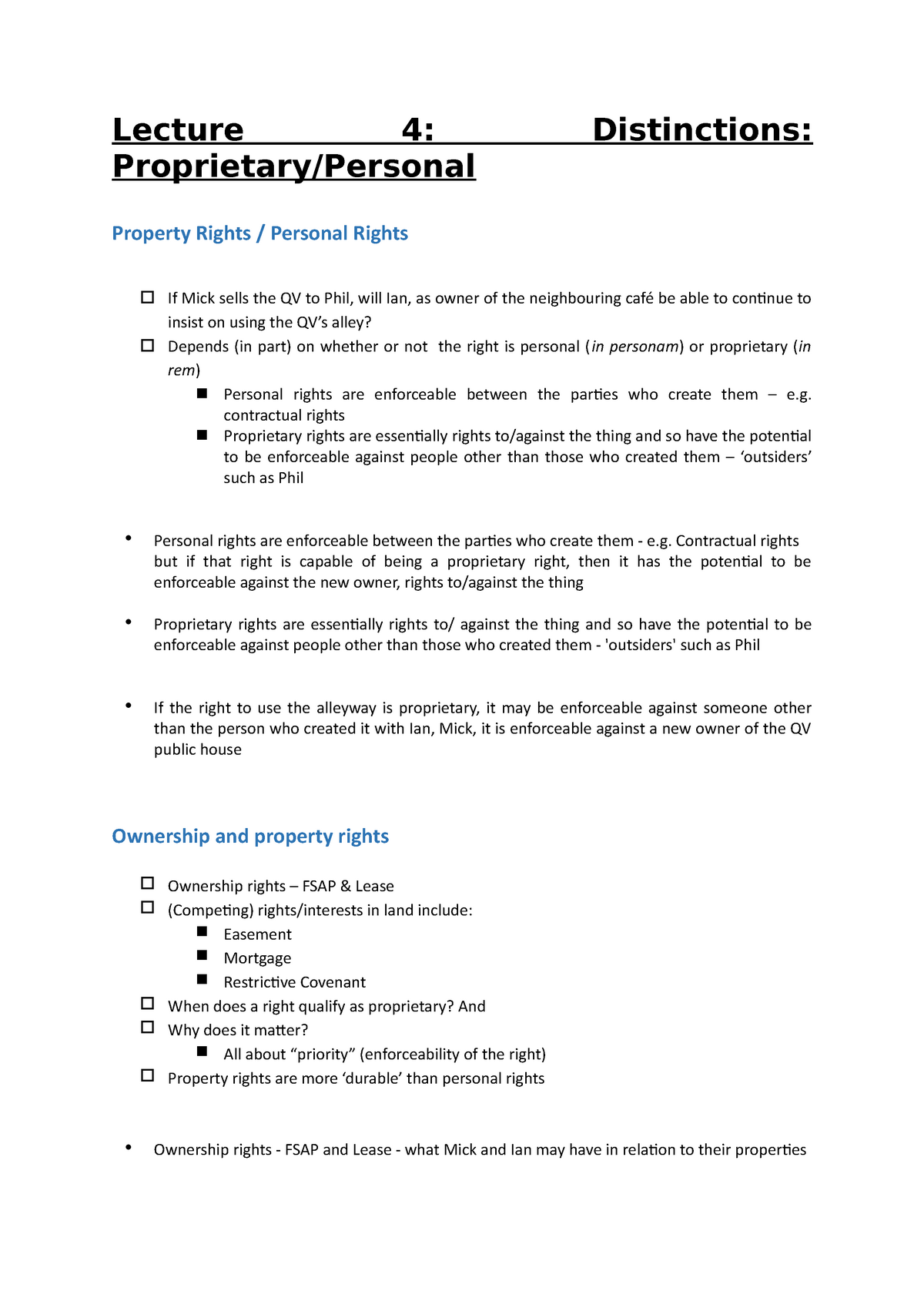 Lecture 4 Proprietary and Personal rights Lecture 4 Distinctions