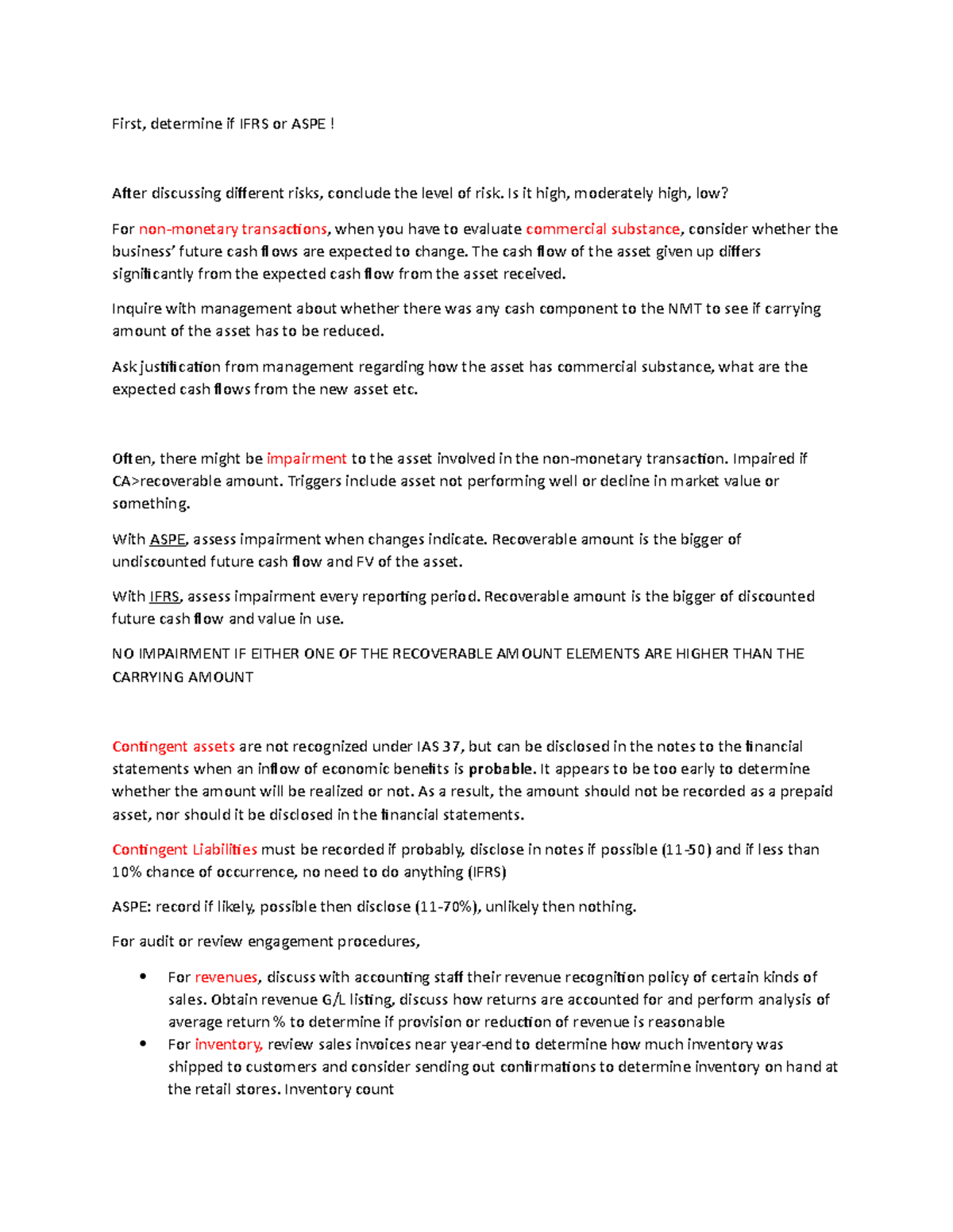 Notes-Accounting case - First, determine if IFRS or ASPE! Ater ...