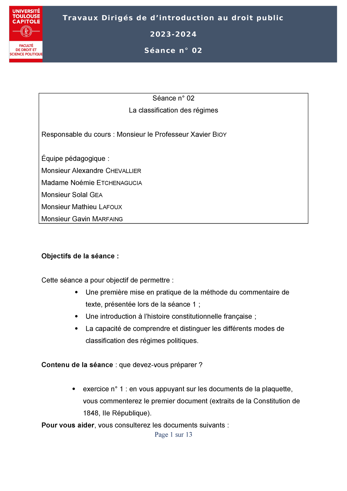 SÃ©ance 2 - La Classification Des R Ã©gimes - 2023- 2024 Séance N° 02 ...