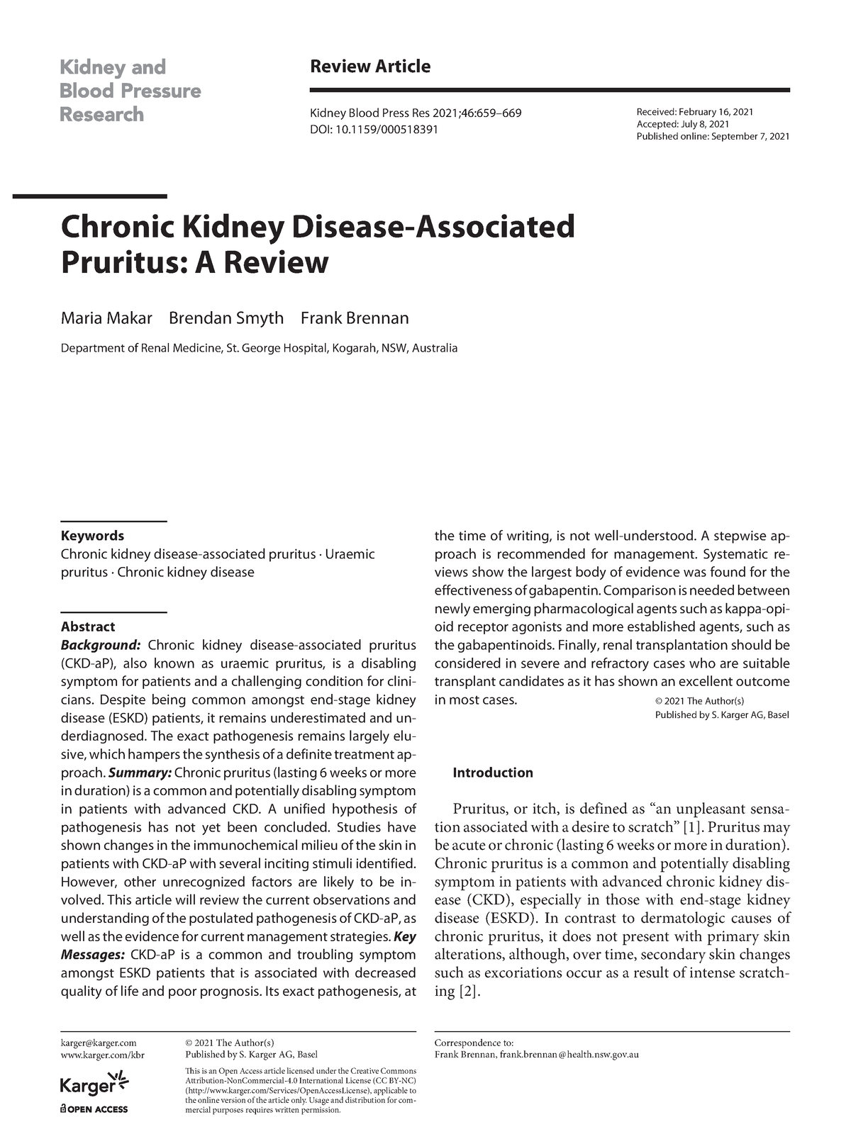 2021 Prurito asociado a ERC - Review Article Kidney Blood Press Res ...