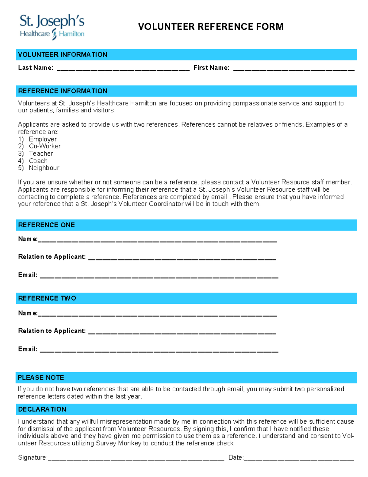 Reference Form - xnhjfhdhxhgxg - VOLUNTEER INFORMATION Last Name: - Studocu