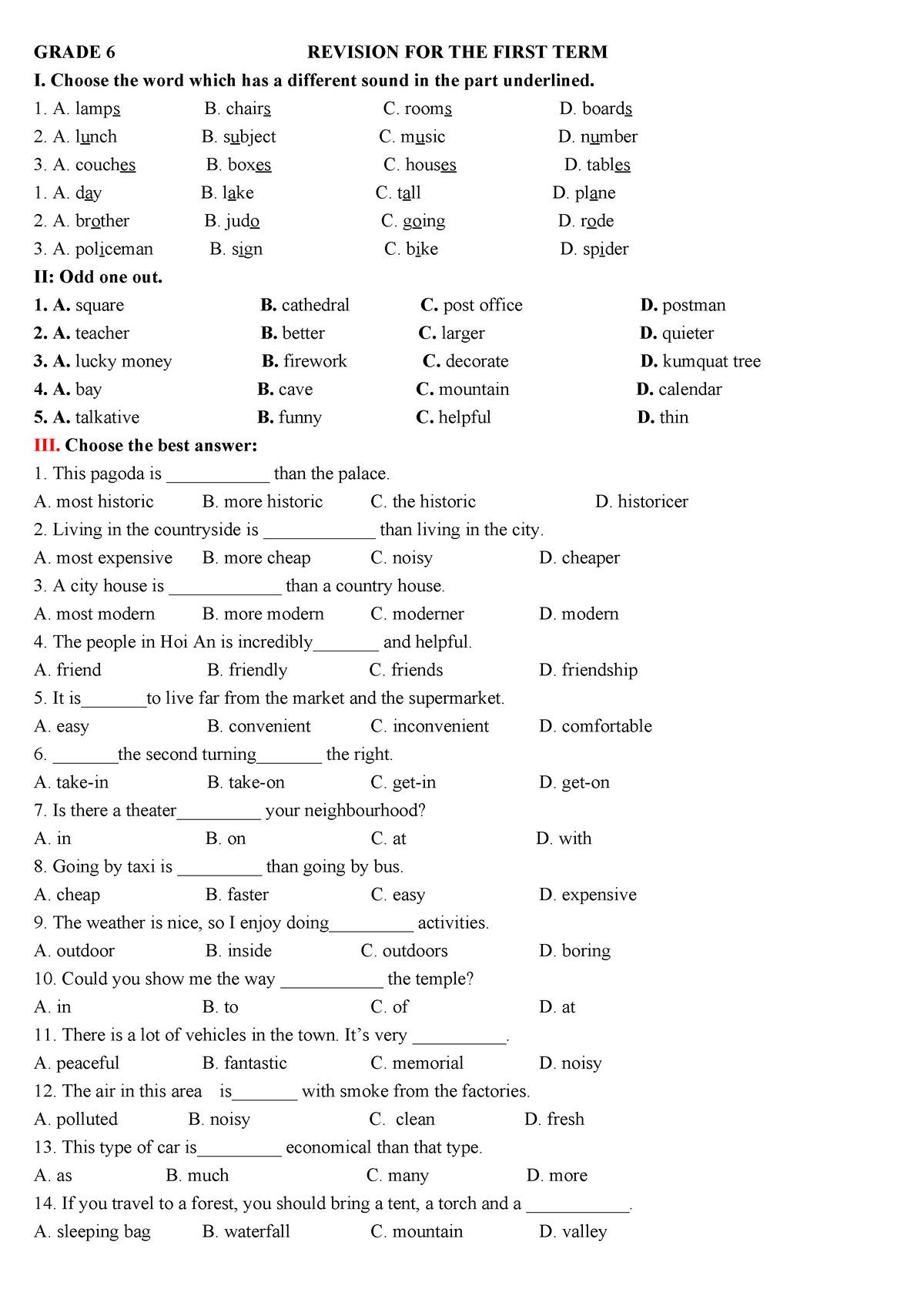 2023 2024 Revision FOR THE First TERM - GRADE 6 REVISION FOR THE FIRST ...