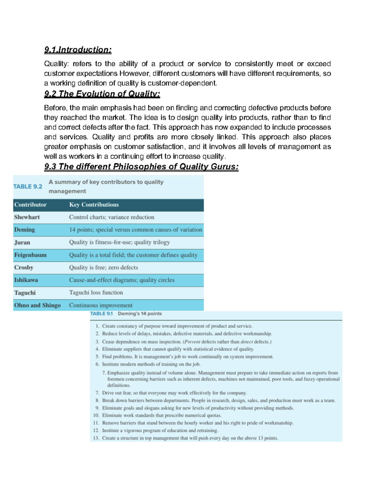 Quality ch - Lecture notes 13 - 9. Introduction: Quality: refers to the ...
