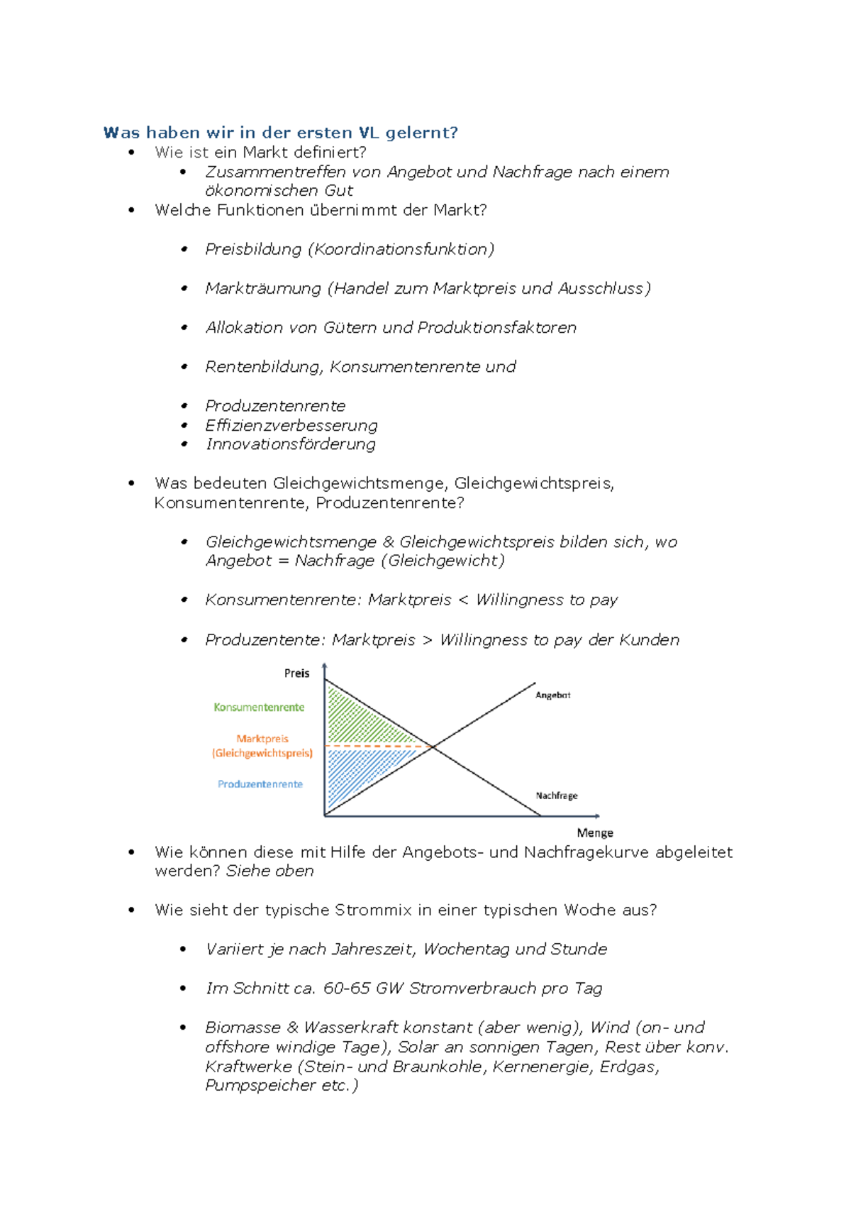 Energiemärkte Was haben wir in der ersten VL gelernt? Wie ist ein