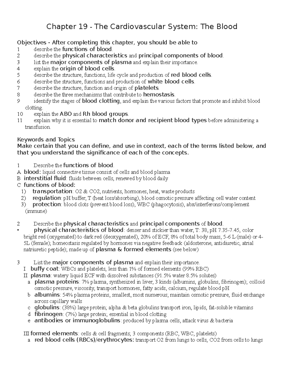 Biol 235 Chapter 19 Notes - Chapter 19 - The Cardiovascular System: The ...