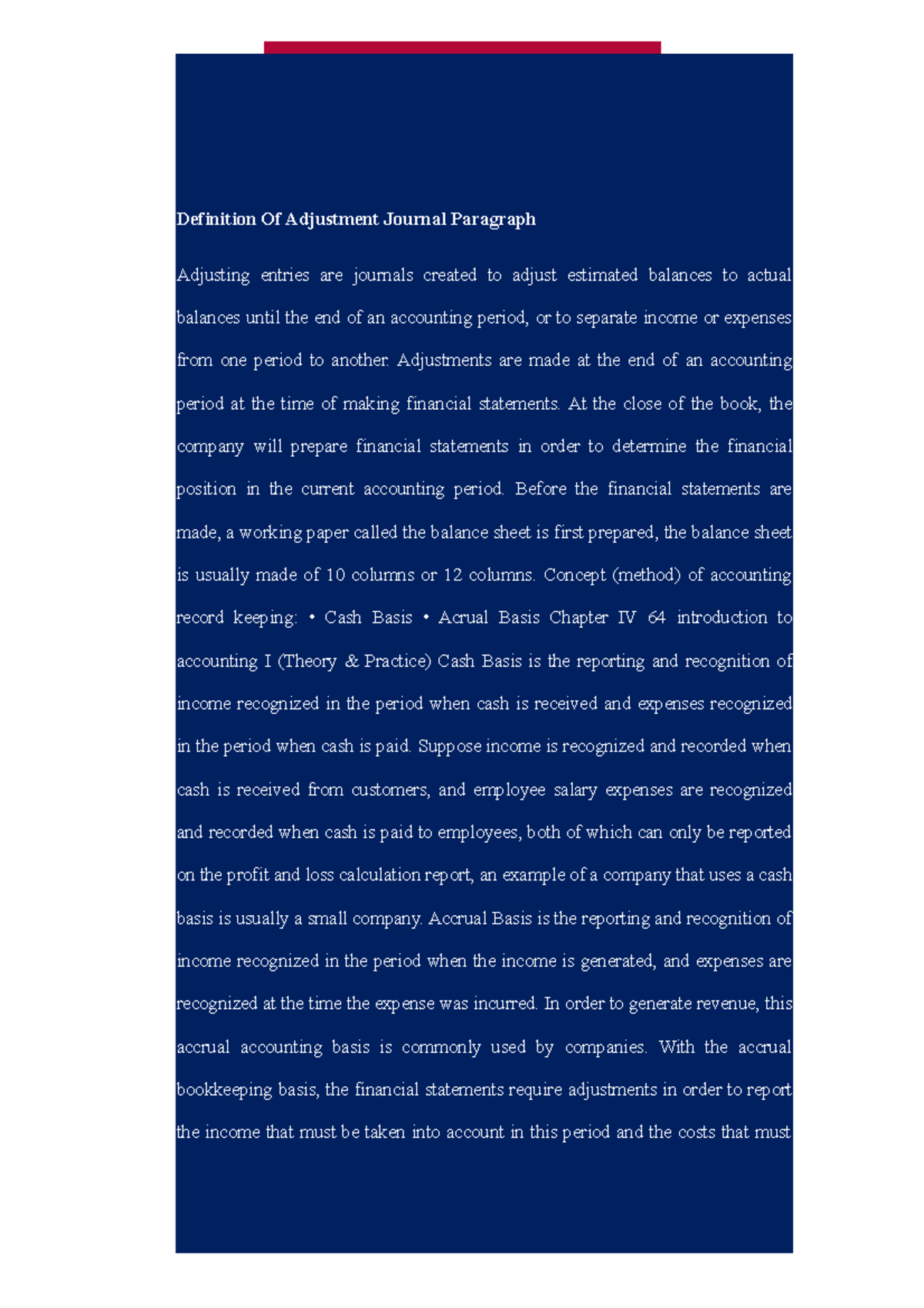 Notes Study Accounting - Definition Of Adjustment Journal Paragraph ...