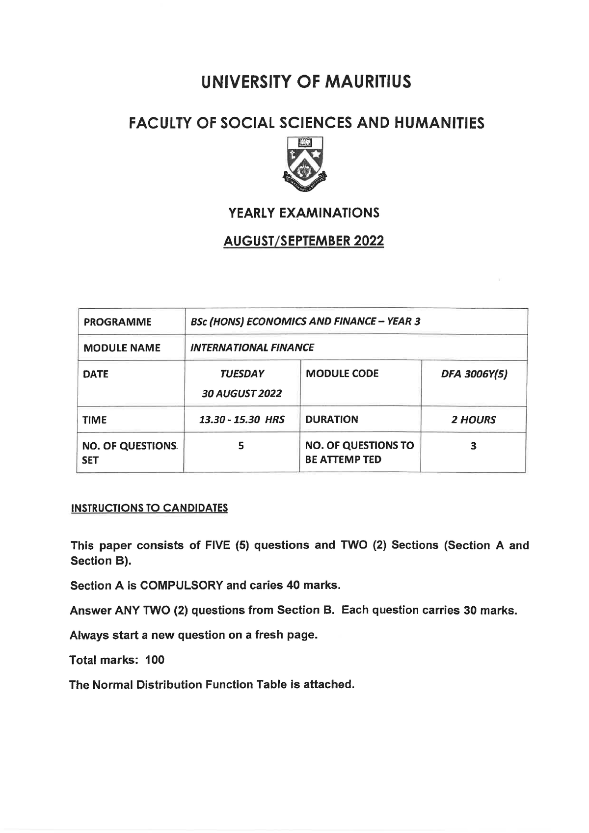 DFA3006Y-5-2022 - Past papers examinations - International Trade Law ...