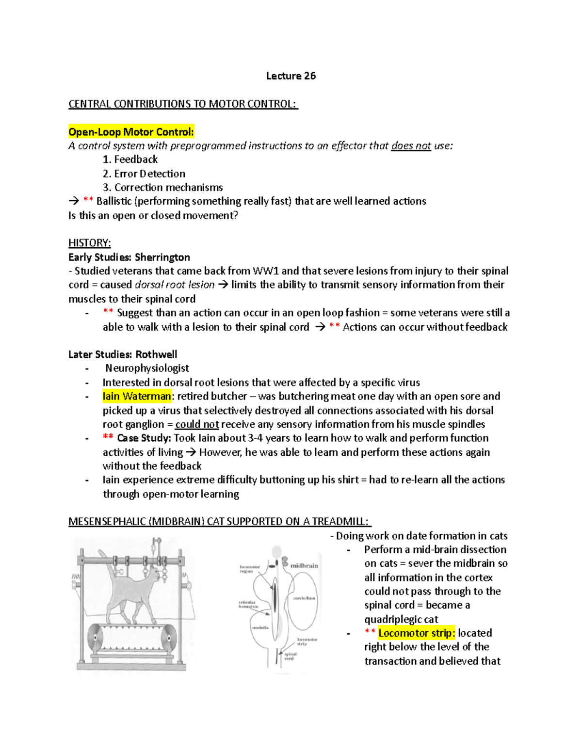 Lecture 26 Notes Lecture 26 CENTRAL CONTRIBUTIONS TO MOTOR CONTROL