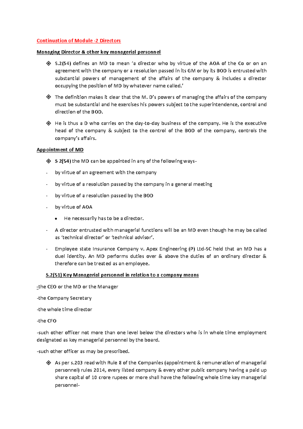 Notes - Directors 2 - Neetha ma'am - Continuation of Module -2 ...