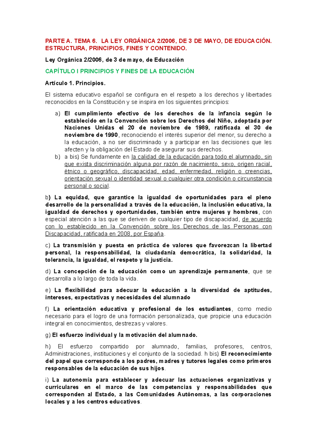 TEMA 6. LA LEY Organica DE Educacion - PARTE A. TEMA 6. LA LEY ORGÁNICA ...