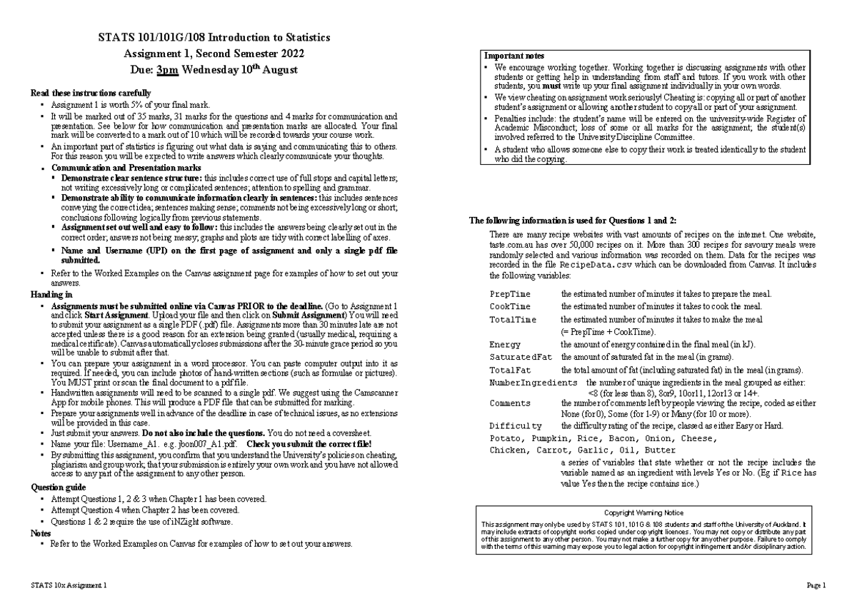10x A1 S2 2022 Stats 101/108 questions - STATS 10x Assignment 1 STATS ...
