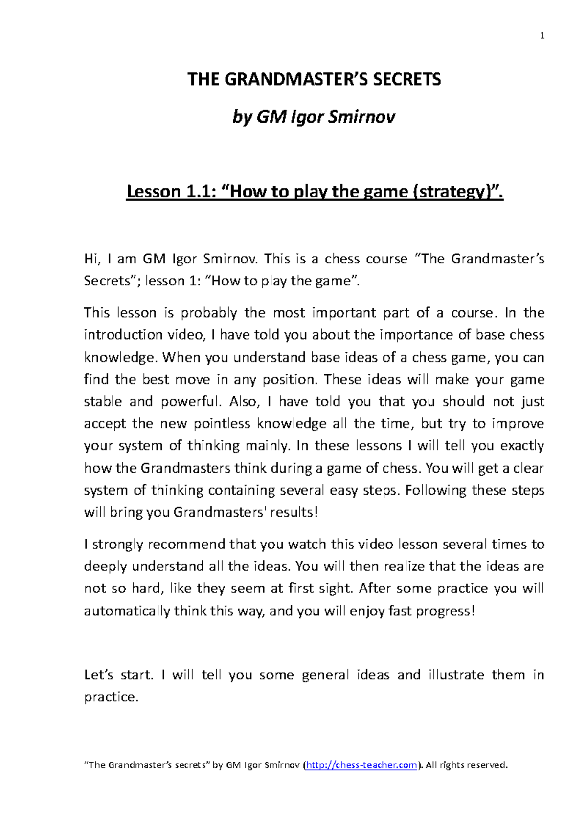 Lesson-1.1 (text) - ajanjas - THE GRANDMASTER’S SECRETS by GM Igor ...