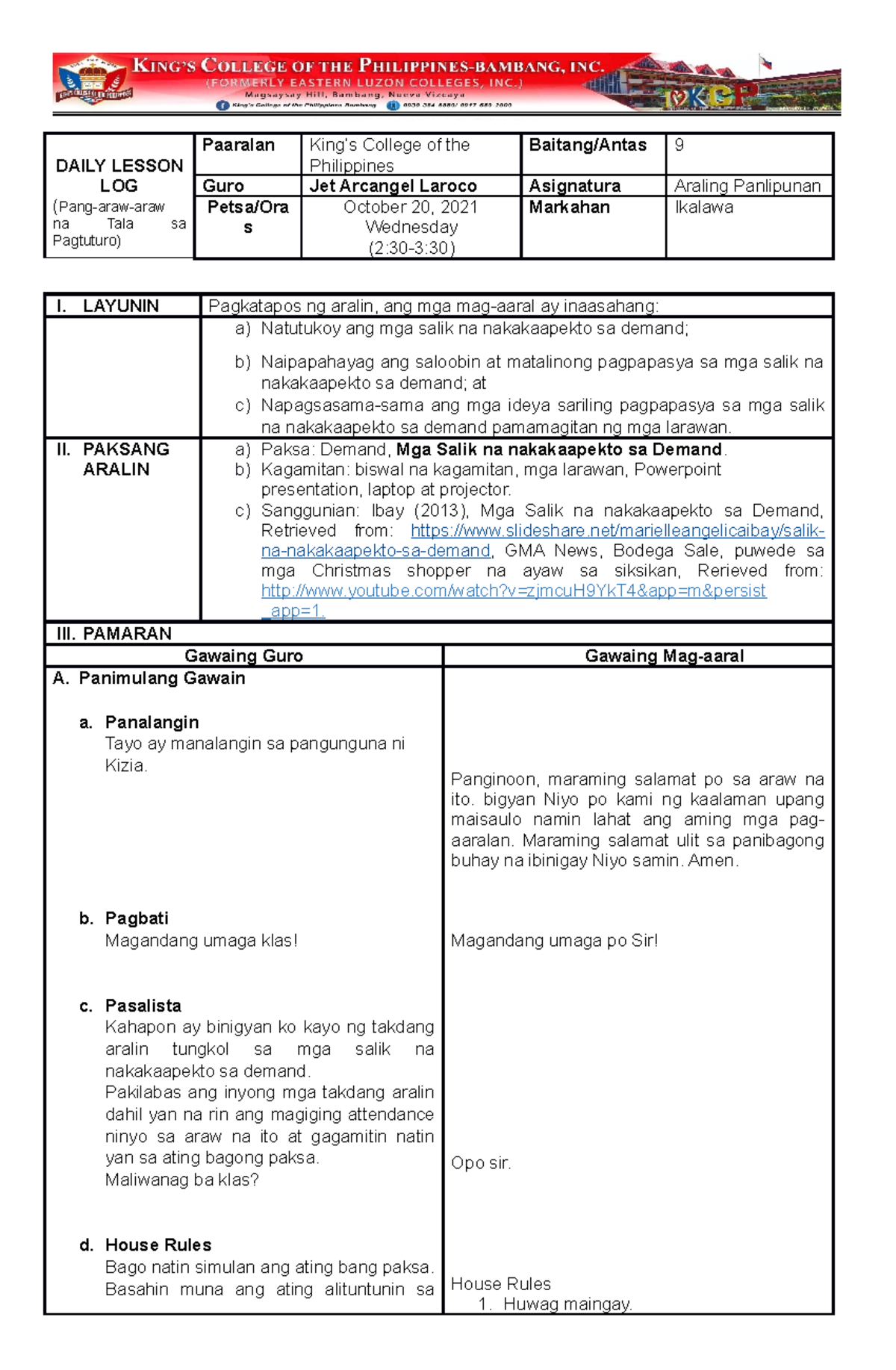 Detailed Lesson Plan - DAILY LESSON LOG (Pang-araw-araw Na Tala Sa ...