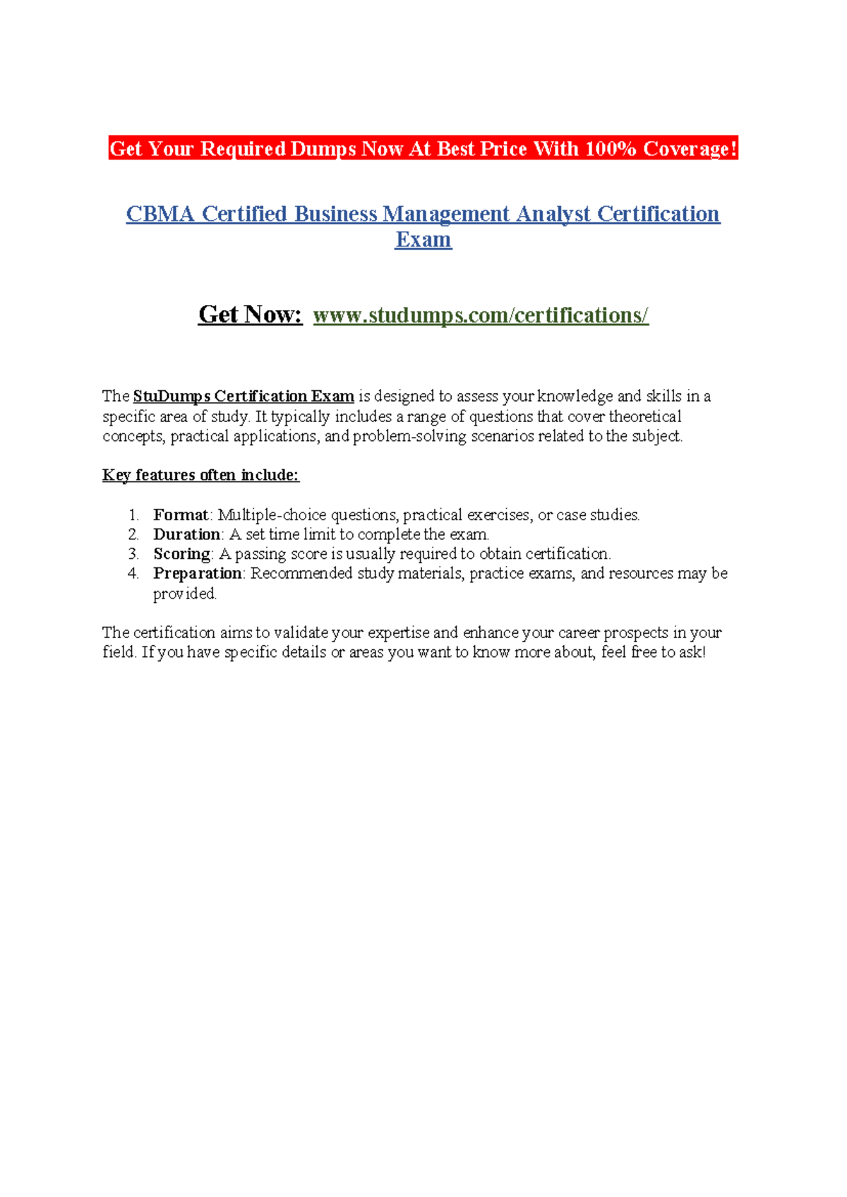 Cbma Certified Business Management Analyst Certification Exam Get Your Required Dumps Now At