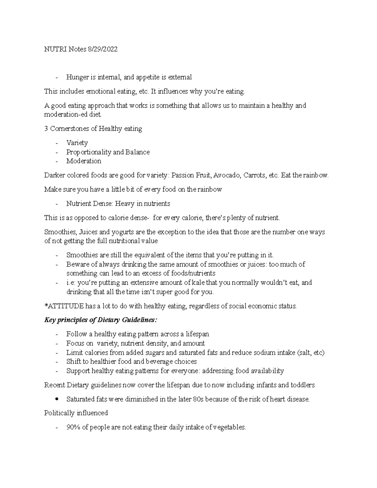Nutri Notes aug 29 - NUTRI Notes 8/29/ Hunger is internal, and appetite ...