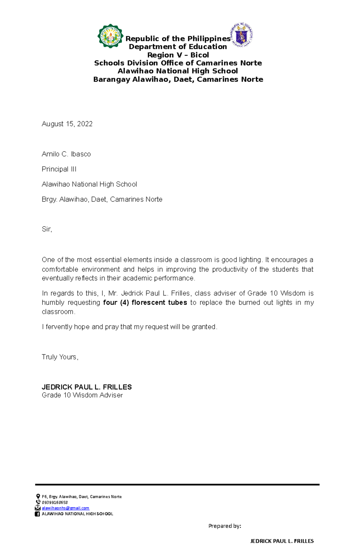 Letter Request ILAW - Republic of the Philippines Department of ...