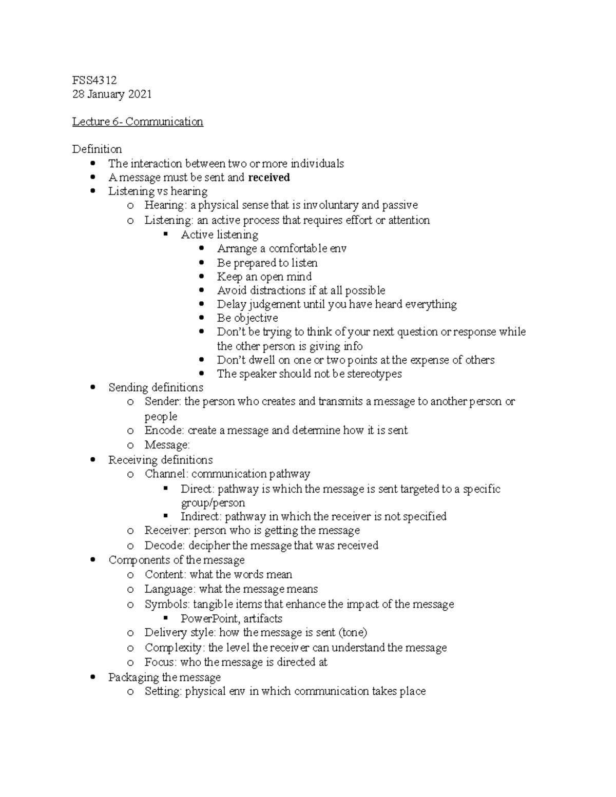 Communication - Lecture notes 6 - FSS 28 January 2021 Lecture 6 ...
