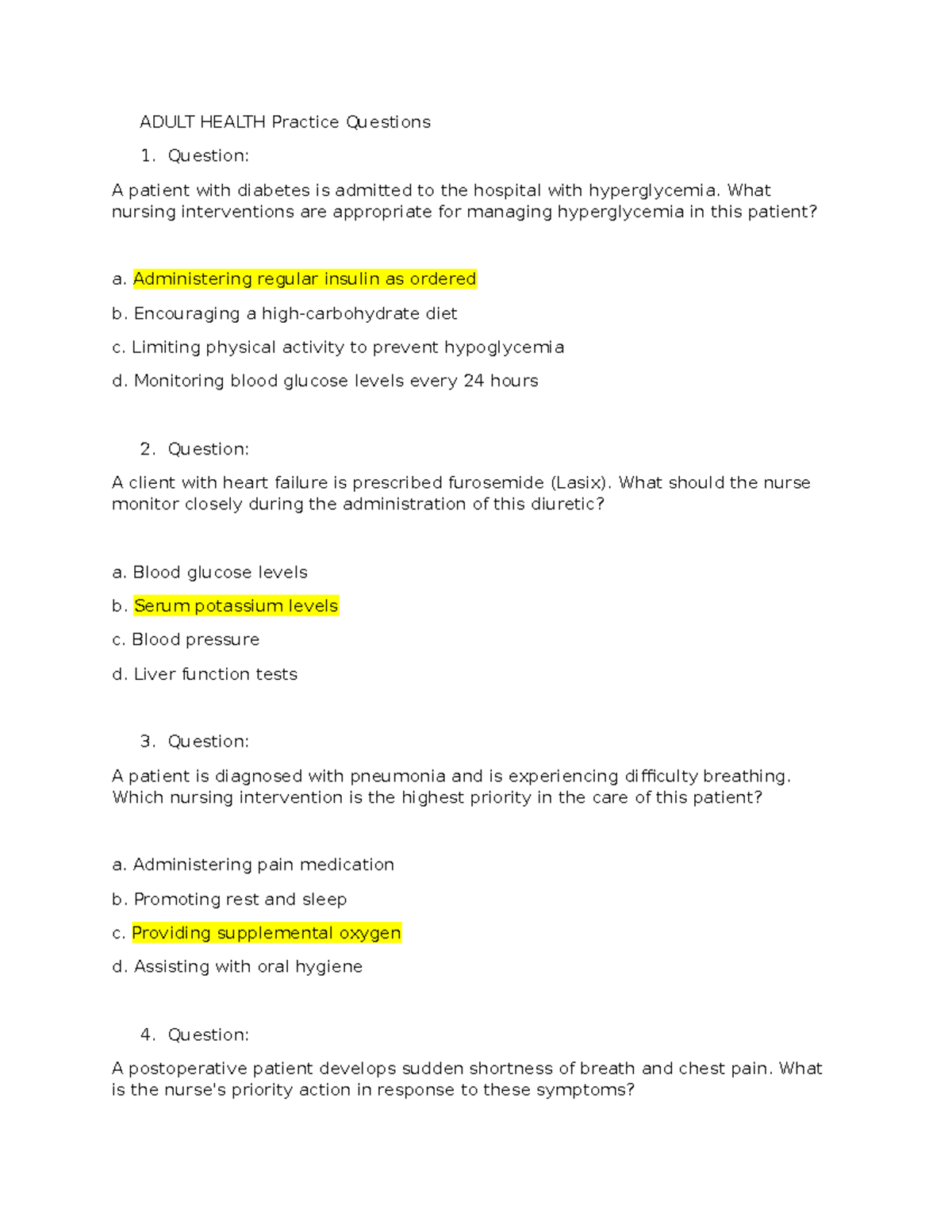 Adult Health Practice Questions ADULT HEALTH Practice Questions