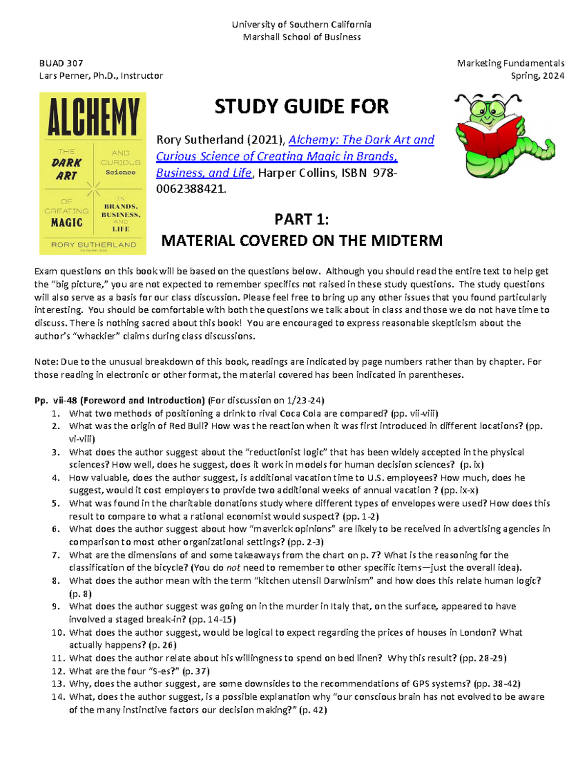 Study Guide-Alchemy-Sp24 - University of Southern California Marshall ...