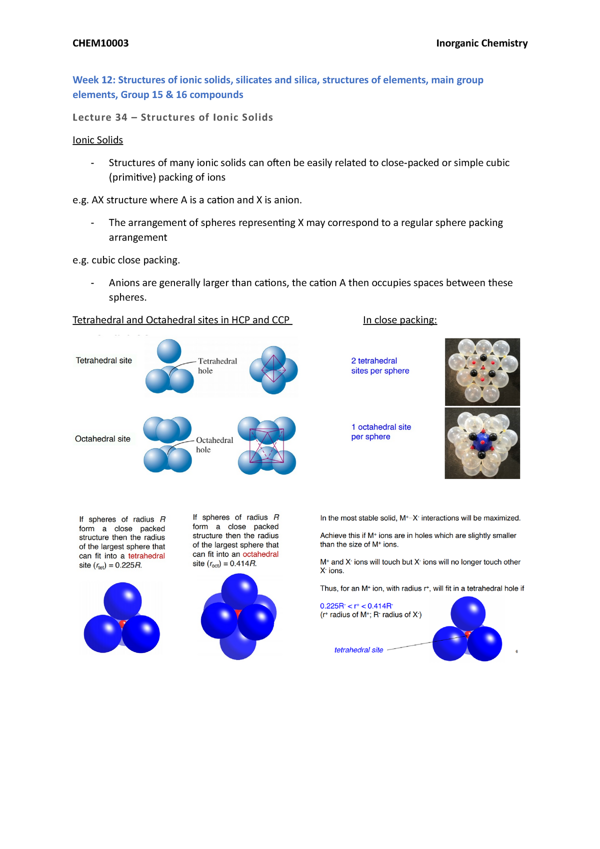 Week 12 Notes Inorganic Chemistry Structures Of Ionic Solids