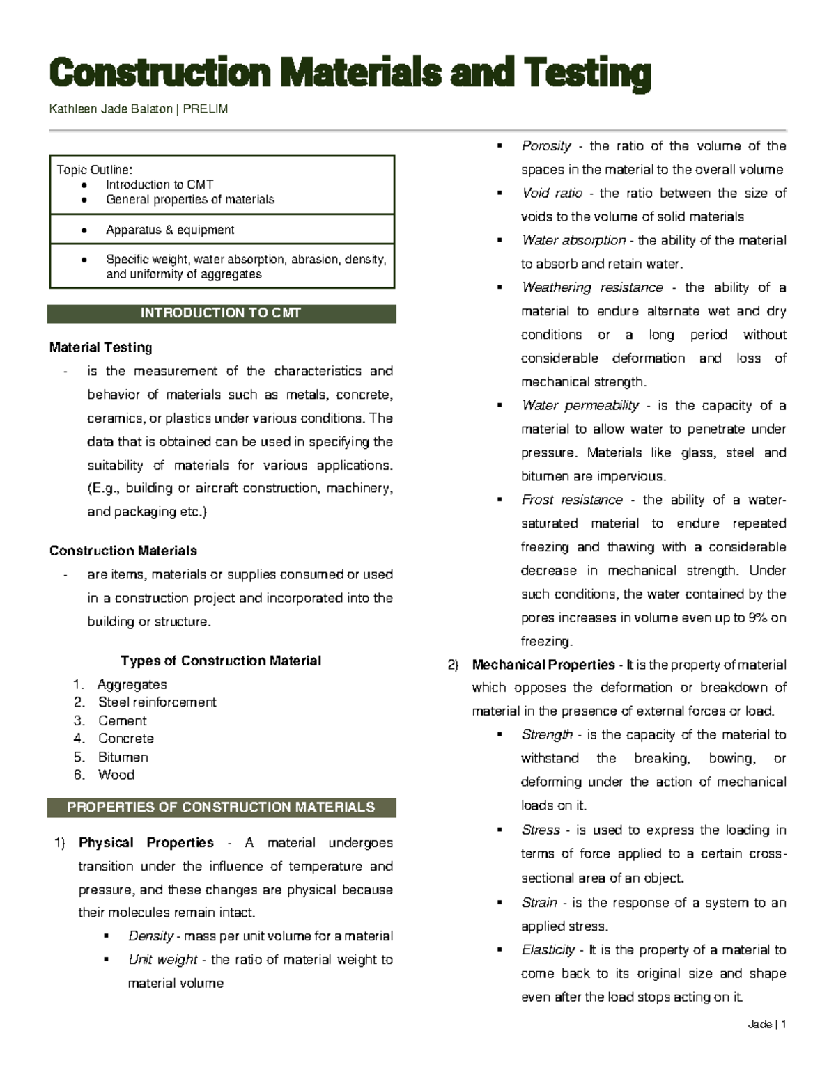 Prelim Notes_Aggregates - Construction Materials and Testing Kathleen ...