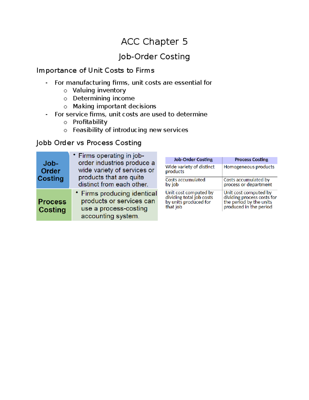 ACC Chapter 5 - Lecture notes - ACC Chapter 5 Job-Order Costing ...