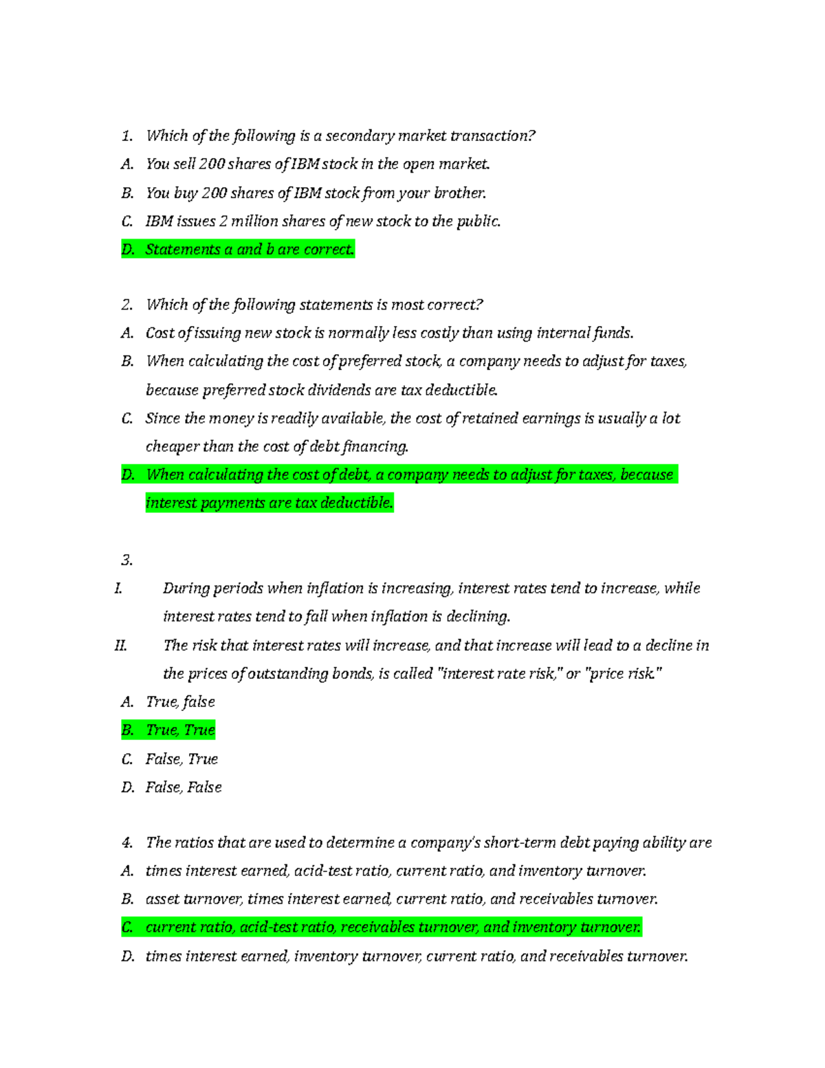 3RD EXAM Answer KEY 4 - Which of the following is a secondary market ...