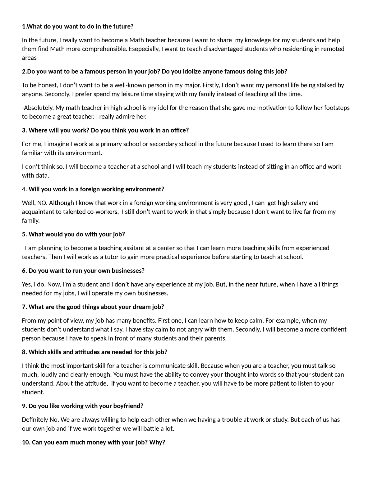 Answer 11 question - Summary English Internal - 1 do you want to do in ...
