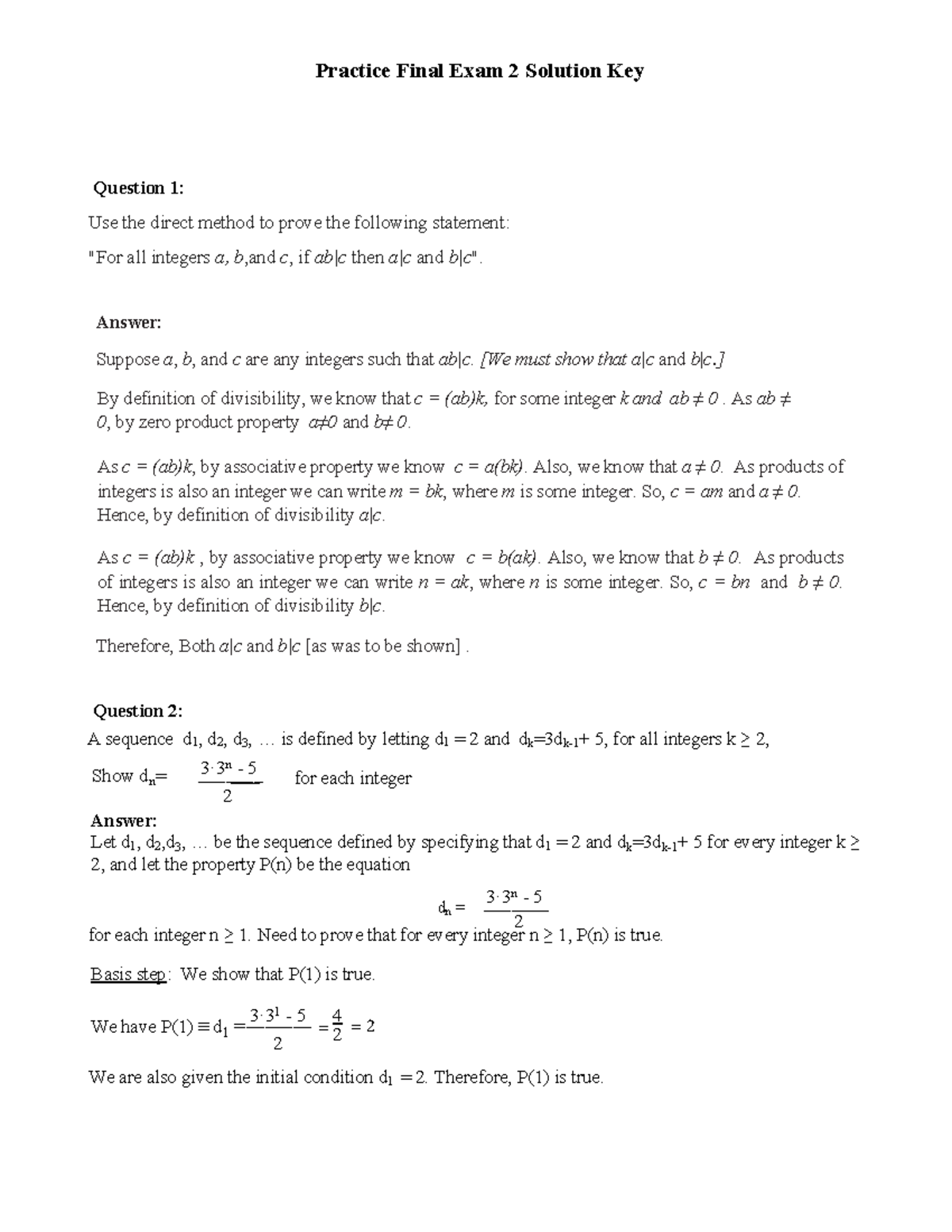 Practice Final Quiz 2 Solution Key-1 - Practice Final Exam 2 Solution ...