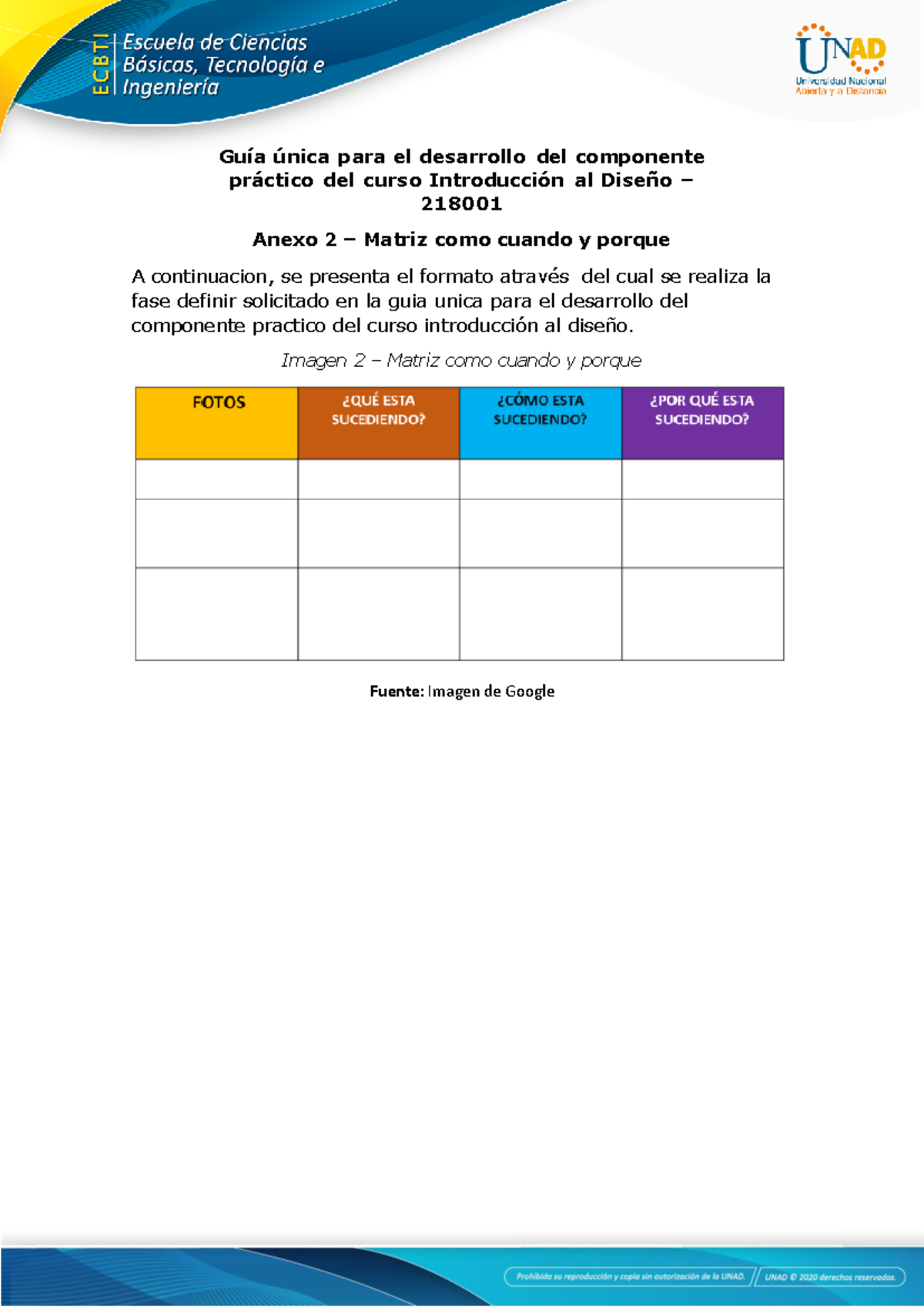 Anexo 2 Matriz como cuando y porque Introducción al Diseño Guía