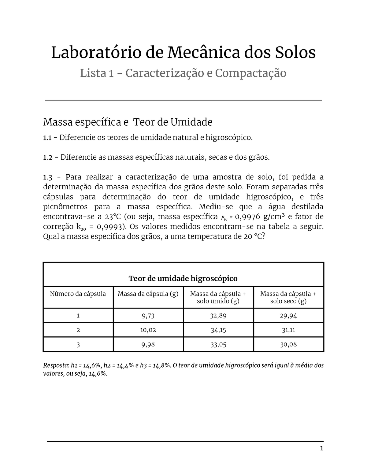 Lista-1 Laboratório De Mecânica Dos Solos - StuDocu