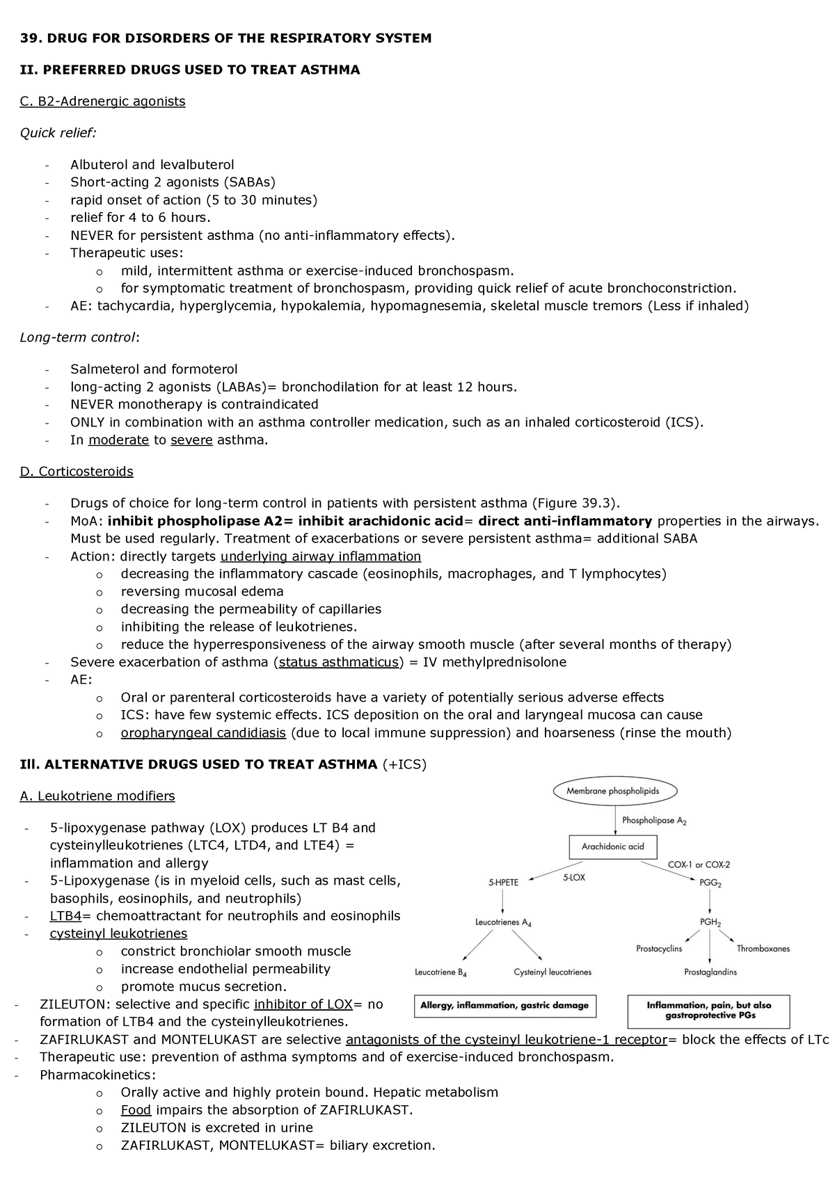 Pharmanotes 39 Asthma And COPD - 39. DRUG FOR DISORDERS OF THE ...