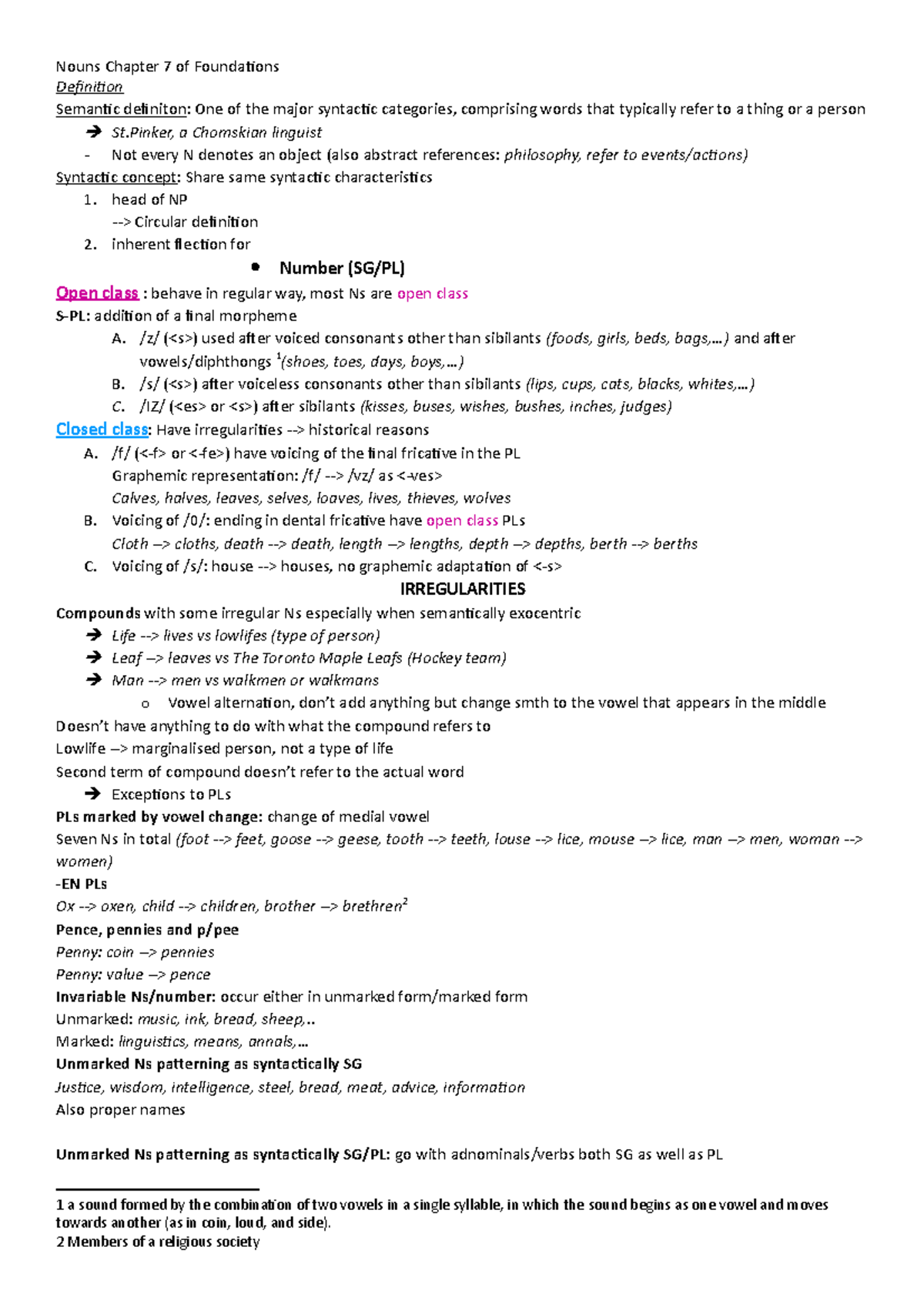 Summary English Grammar 1 Nouns - Definition Semantic definiton: One of ...