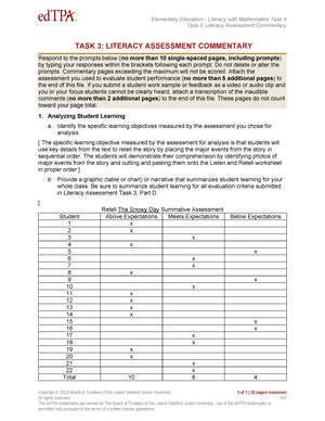 Ed TPA task 1 planning commentary final - Task 1: Planning Commentary ...