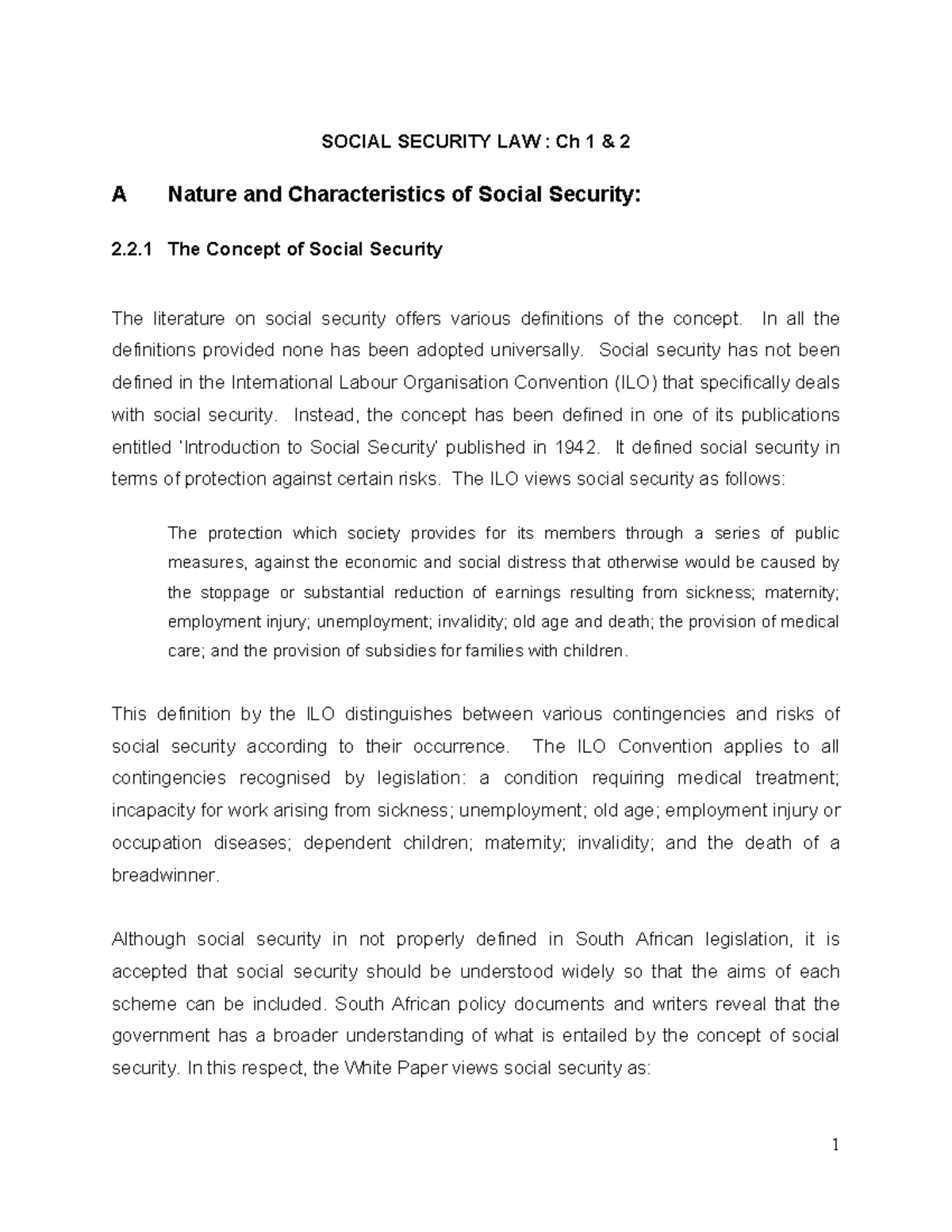 Social Security LAW 1 and 2 SOCIAL SECURITY LAW Ch 1 & 2 A Nature